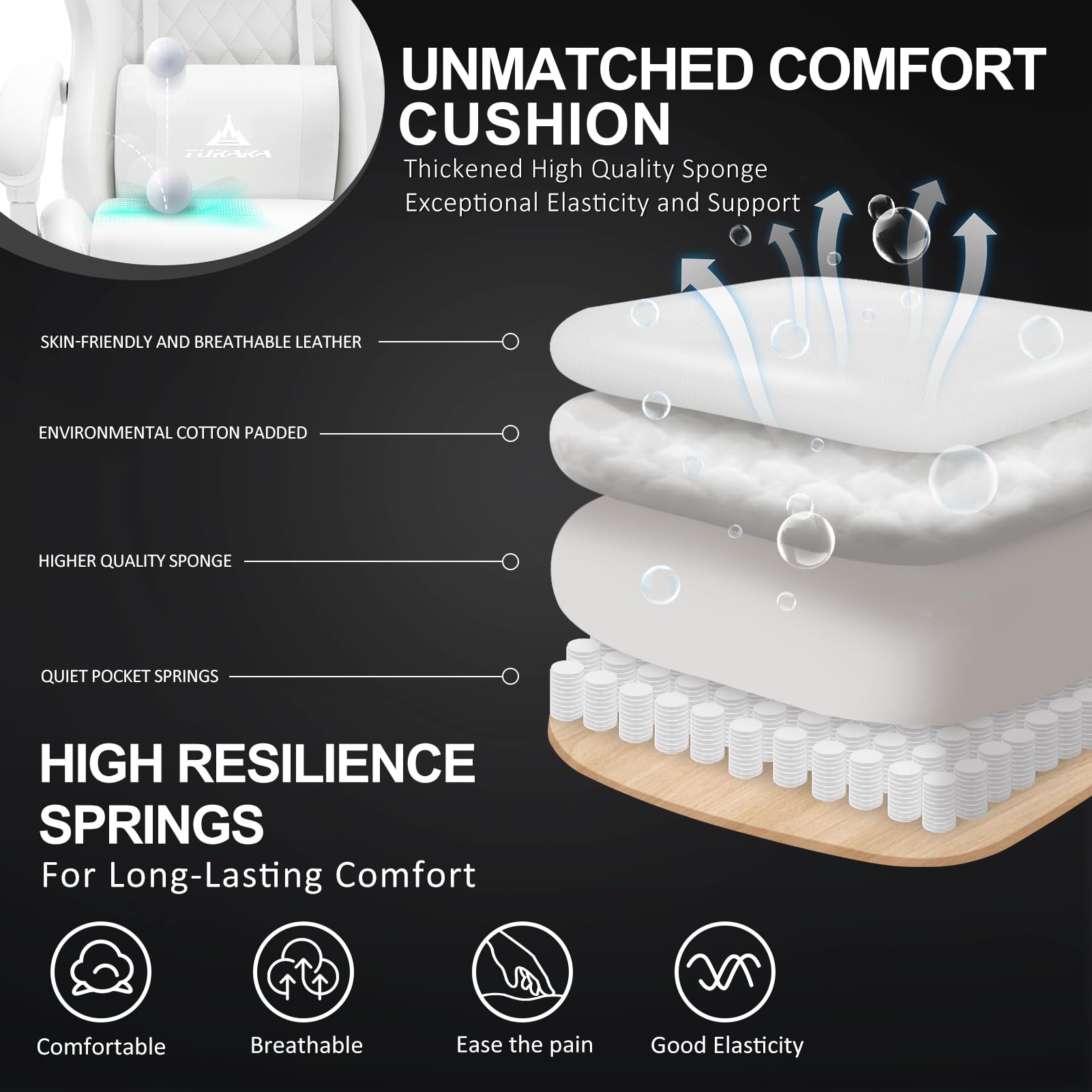 White Ergonomic Gaming Chair with Massage Lumbar and Footrest