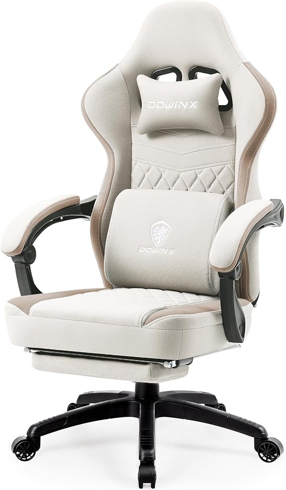 Breathable Fabric Gaming Chair with Gel Pad and Footrest