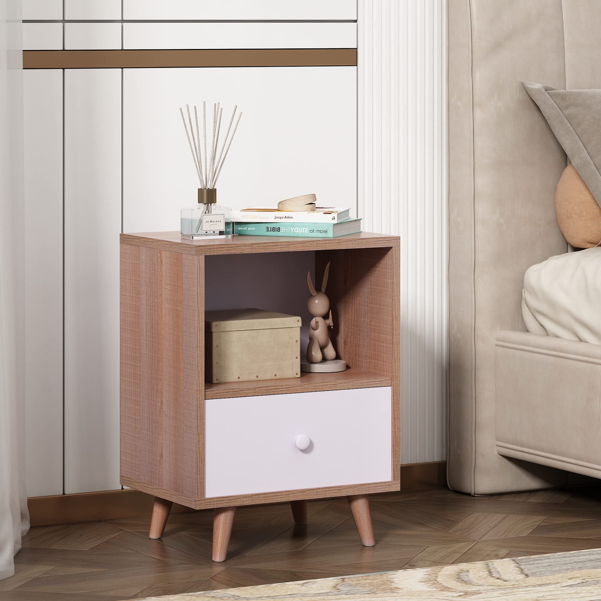 Modern Wood Nightstand with Drawer