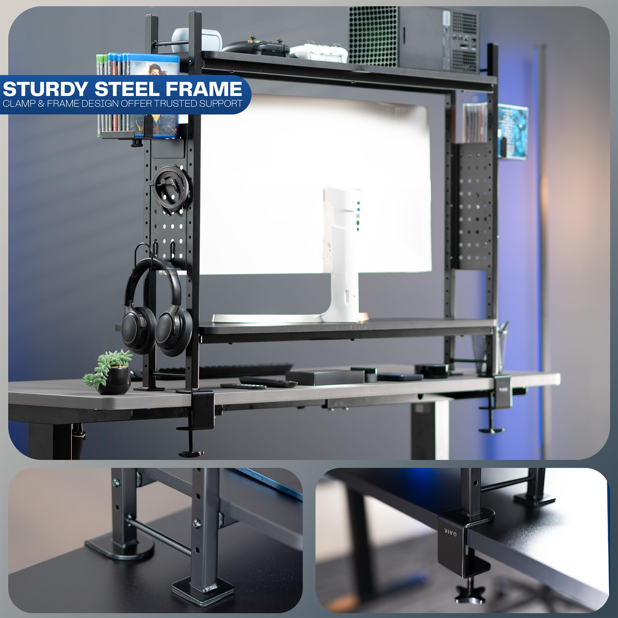40 Inch 2-Tier Clamp-On Desktop Shelving Unit with Pegboard