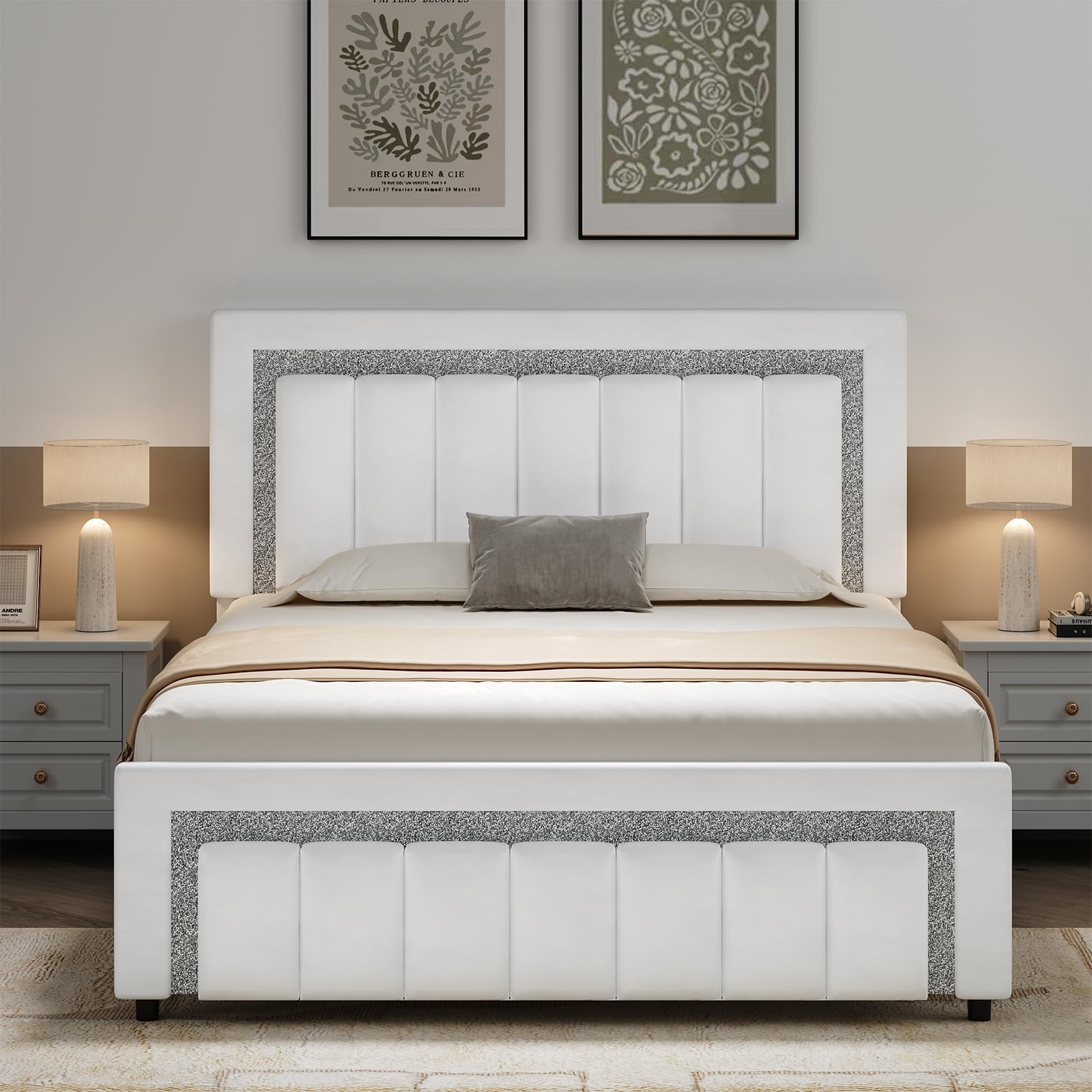 Queen LED Bed Frame with Diamond Tufted Headboard