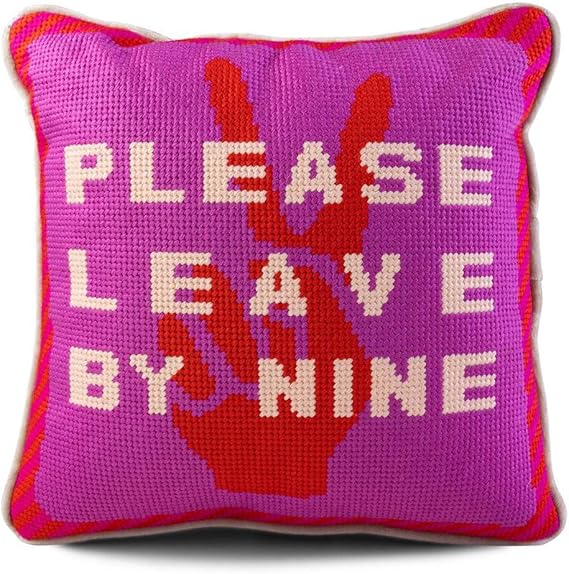 Leave By Nine Needlepoint Throw Pillow 11x11