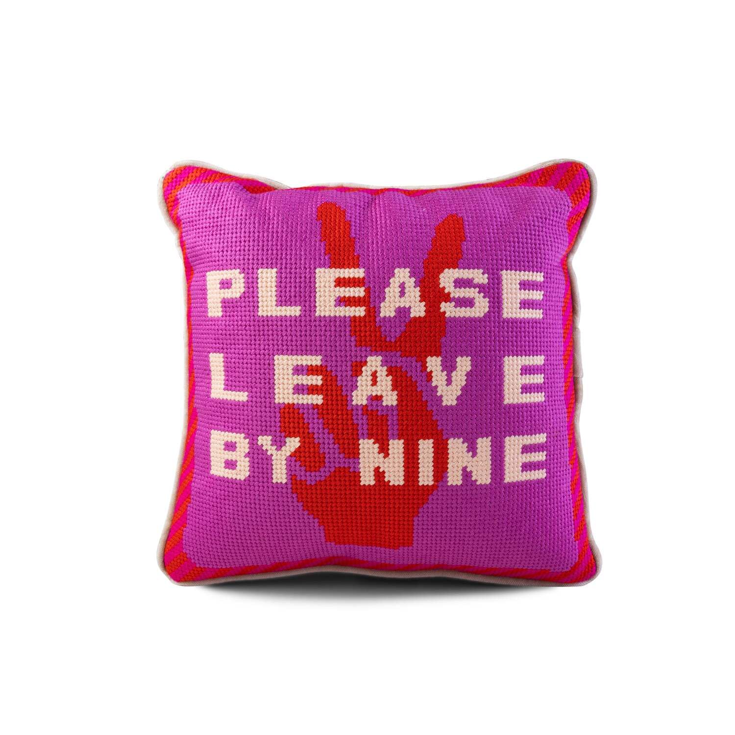 Leave By Nine Needlepoint Throw Pillow 11x11