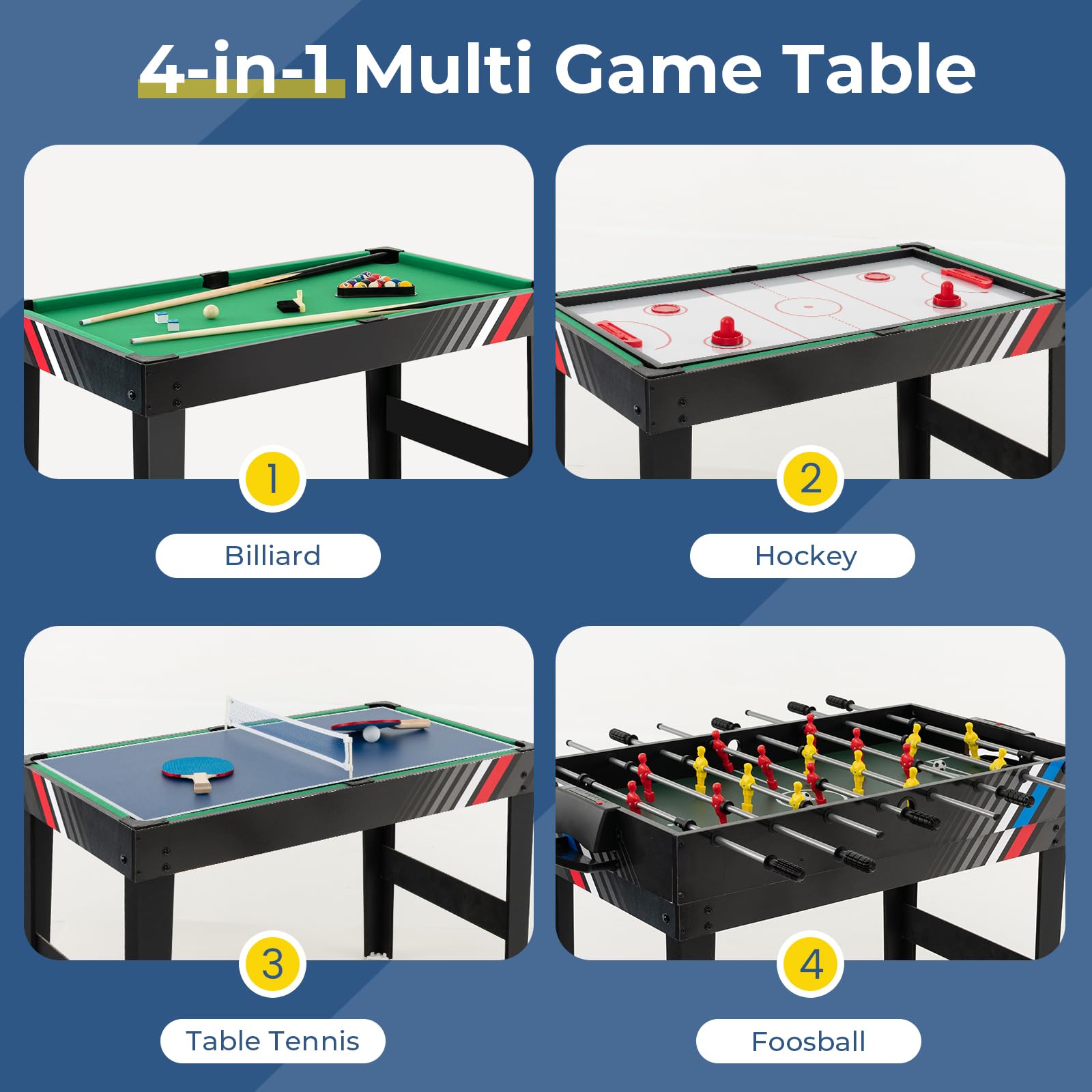 4-in-1 Multi Game Table with Foosball, Pool, Air Hockey & Table Tennis