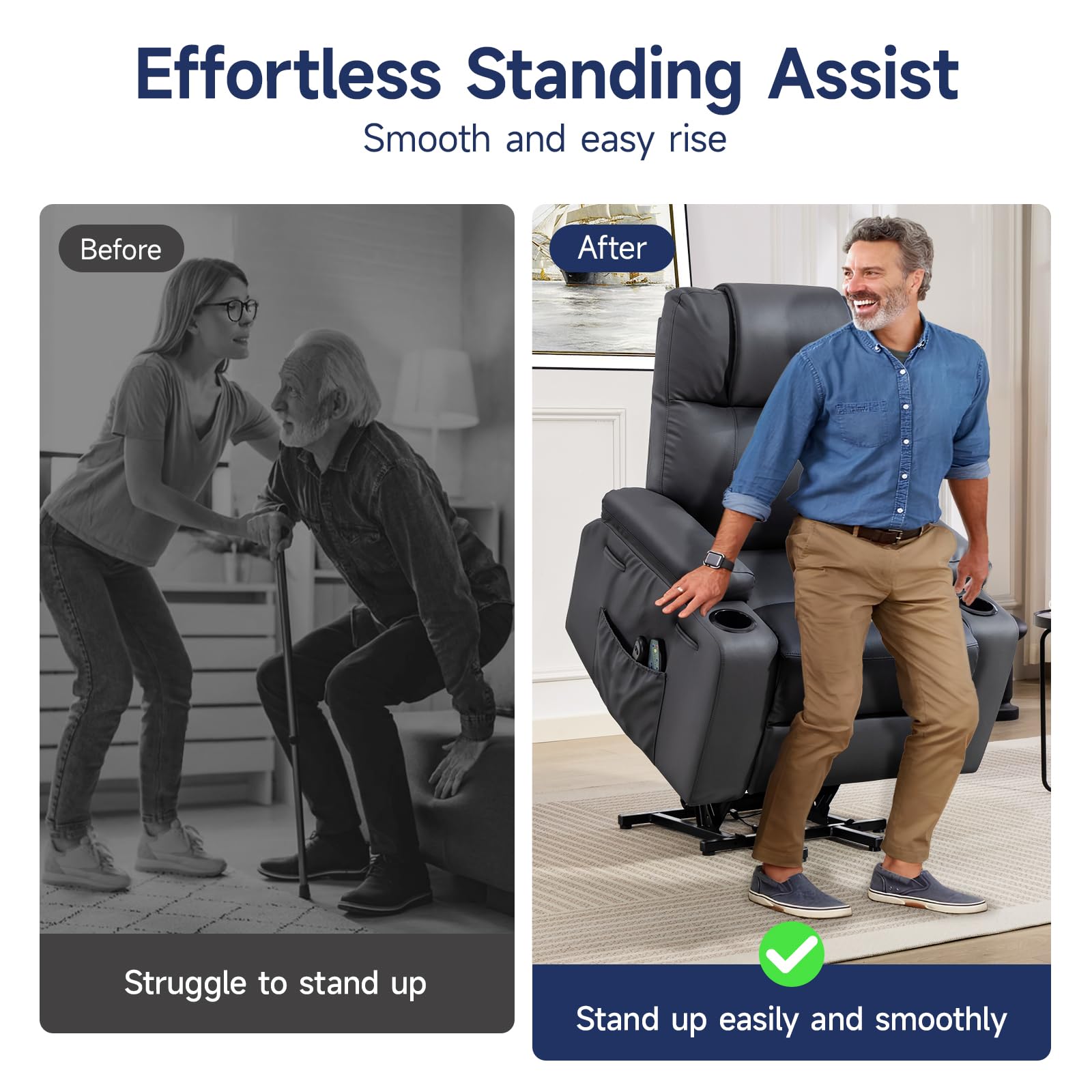 Power Lift Recliner Chair with Massage and Heat - Gray