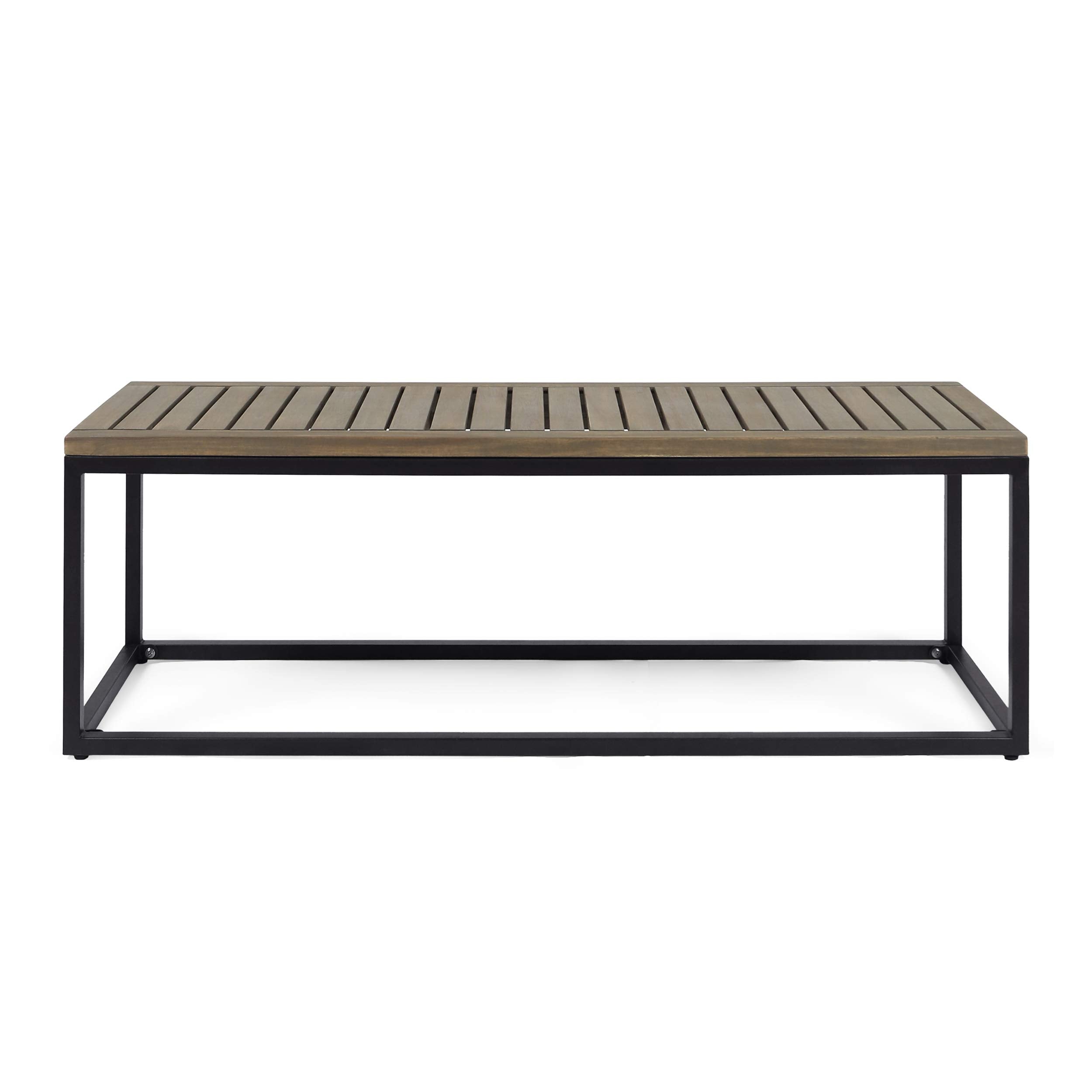 Outdoor Industrial Acacia Wood and Iron Bench