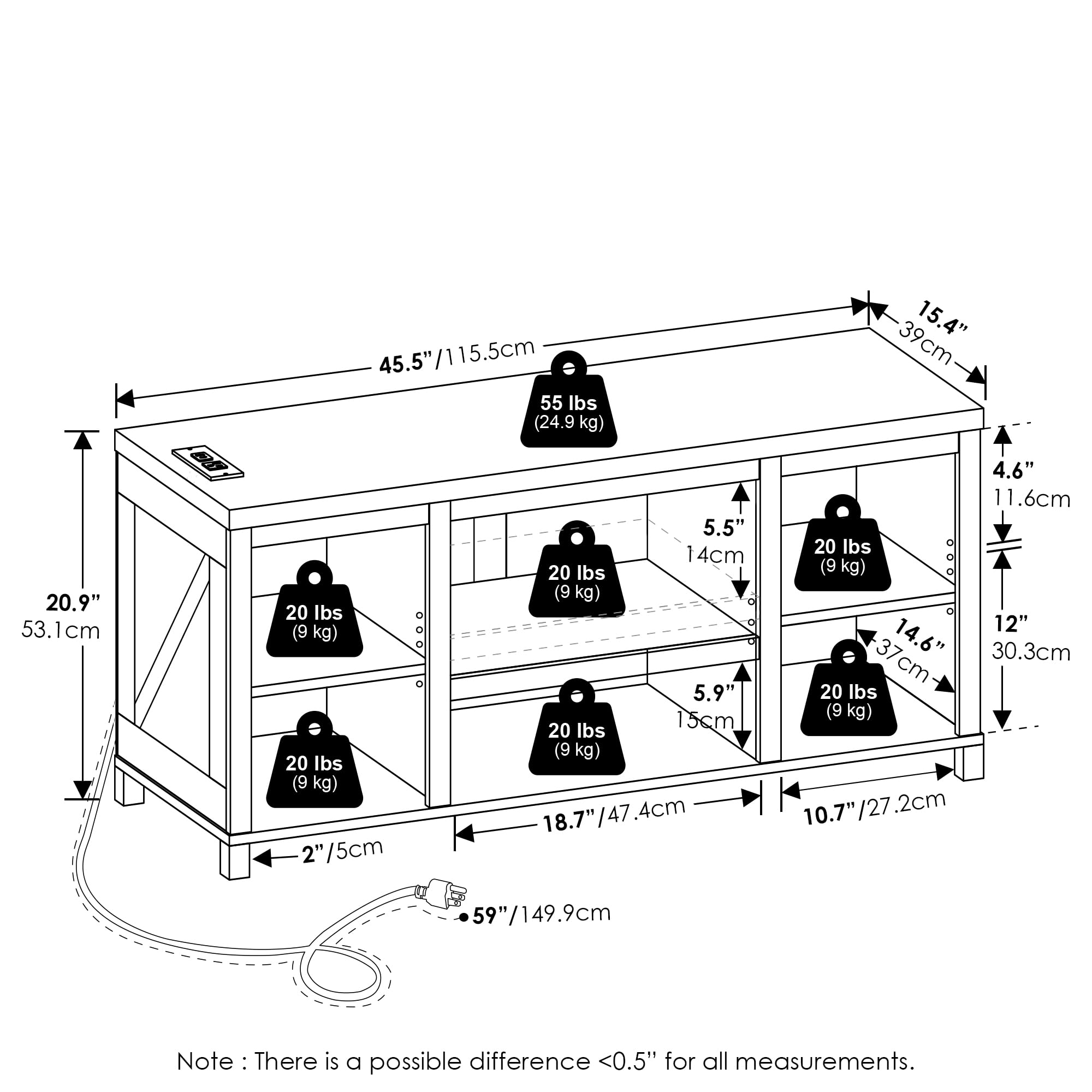Farmhouse TV Stand with USB Charging