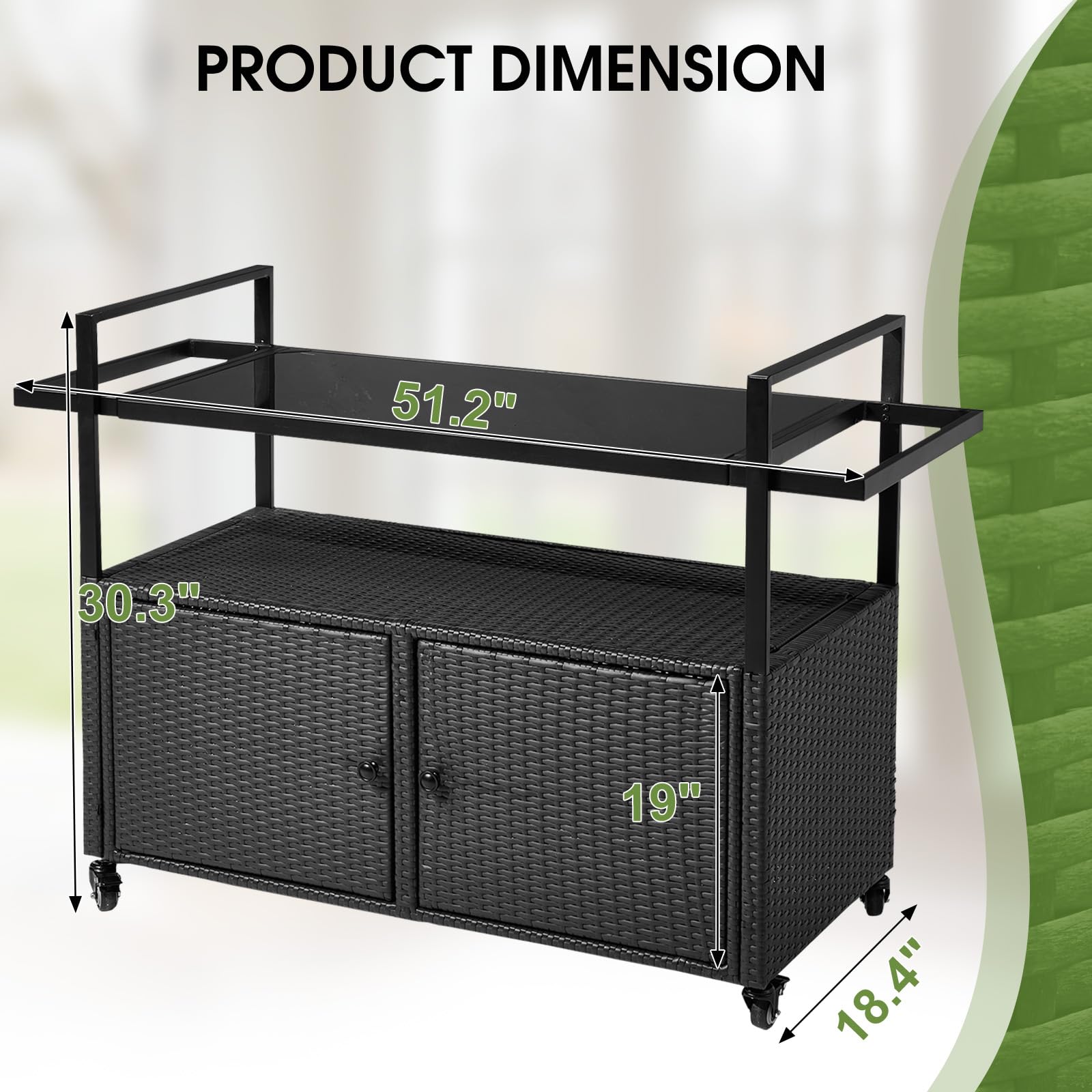 Outdoor Wicker Bar Cart with Storage and Wheels