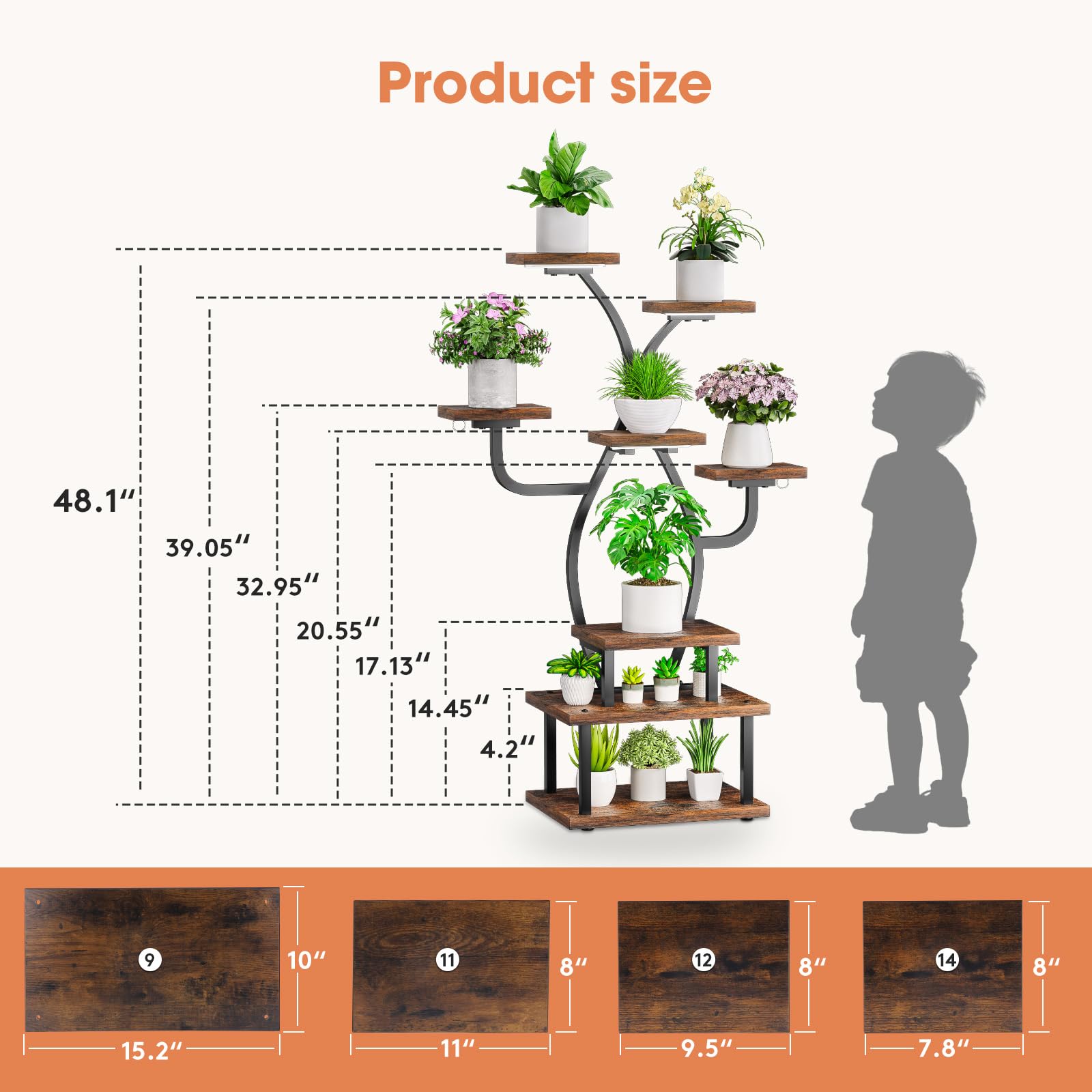 8-Tiered Indoor Plant Stand with Grow Light