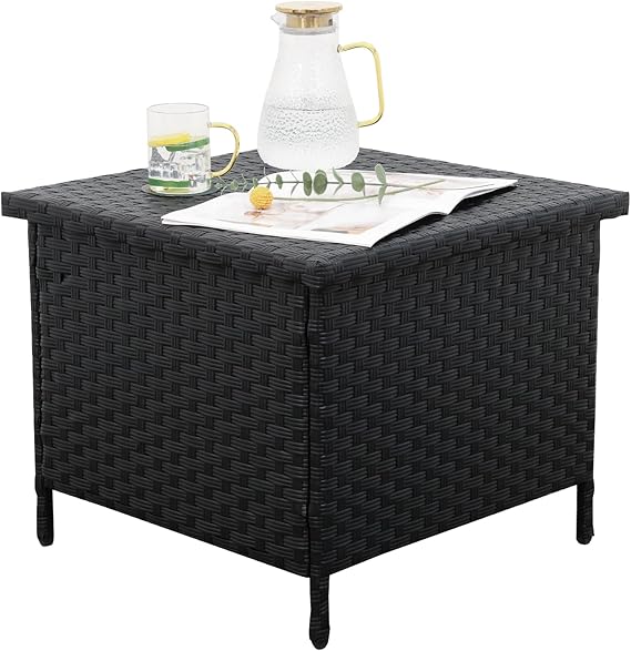 Outdoor Wicker Side Table with Storage