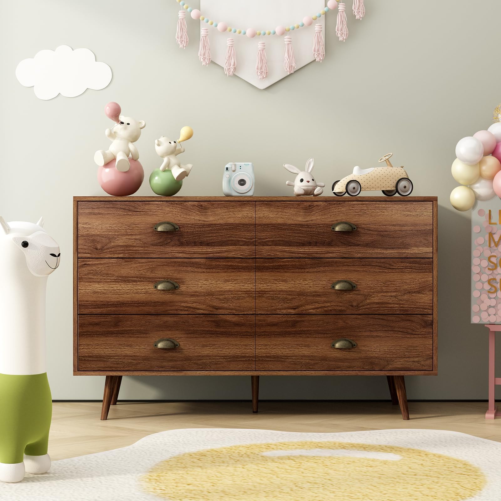 6 Drawer Walnut Brown Dresser