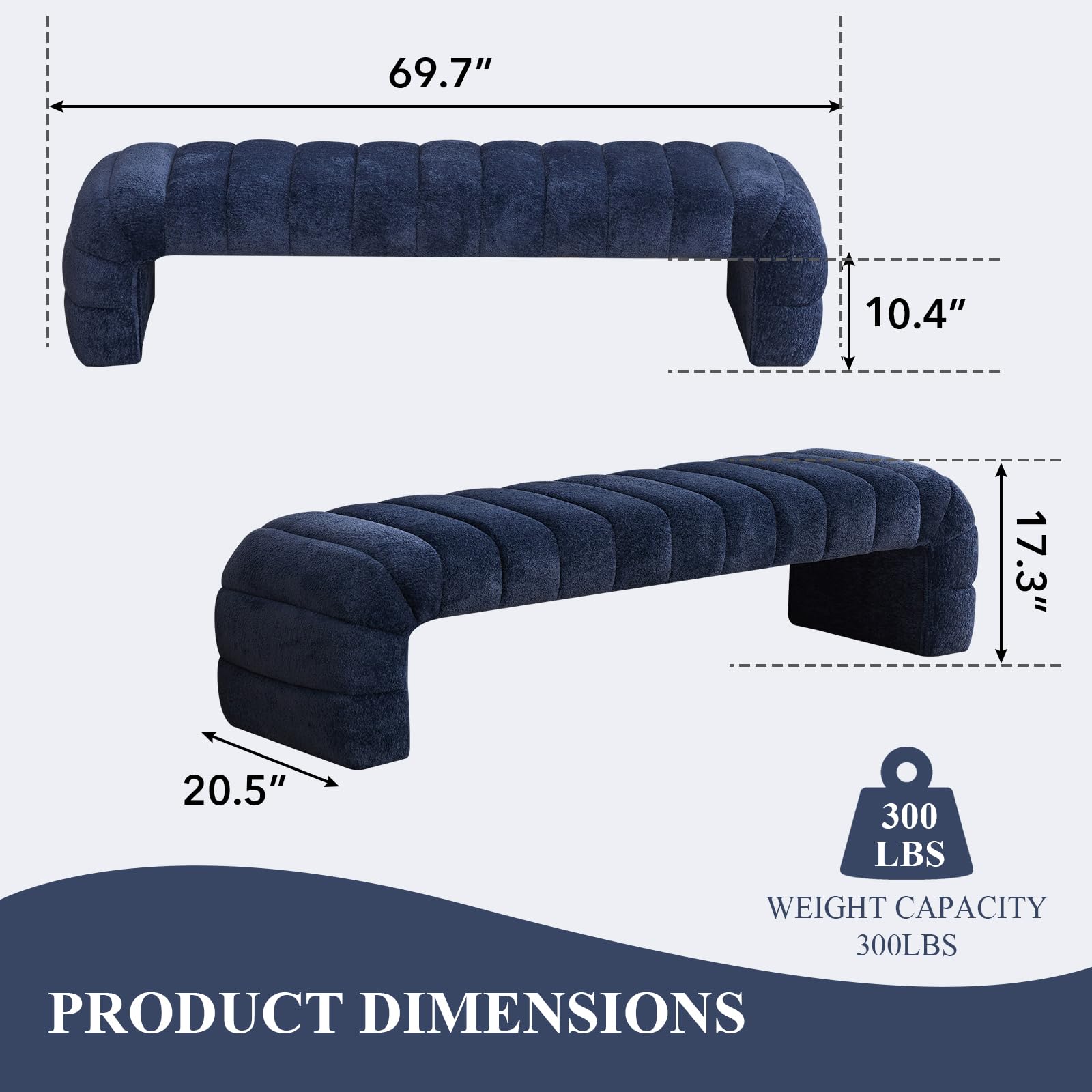 Ottoman Bench Navy Teddy Upholstered