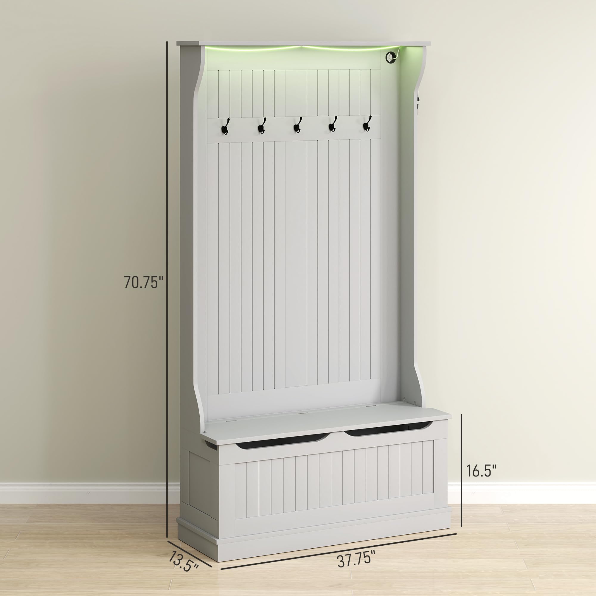 3-in-1 Hall Tree with LED Lights and Shoe Storage Bench