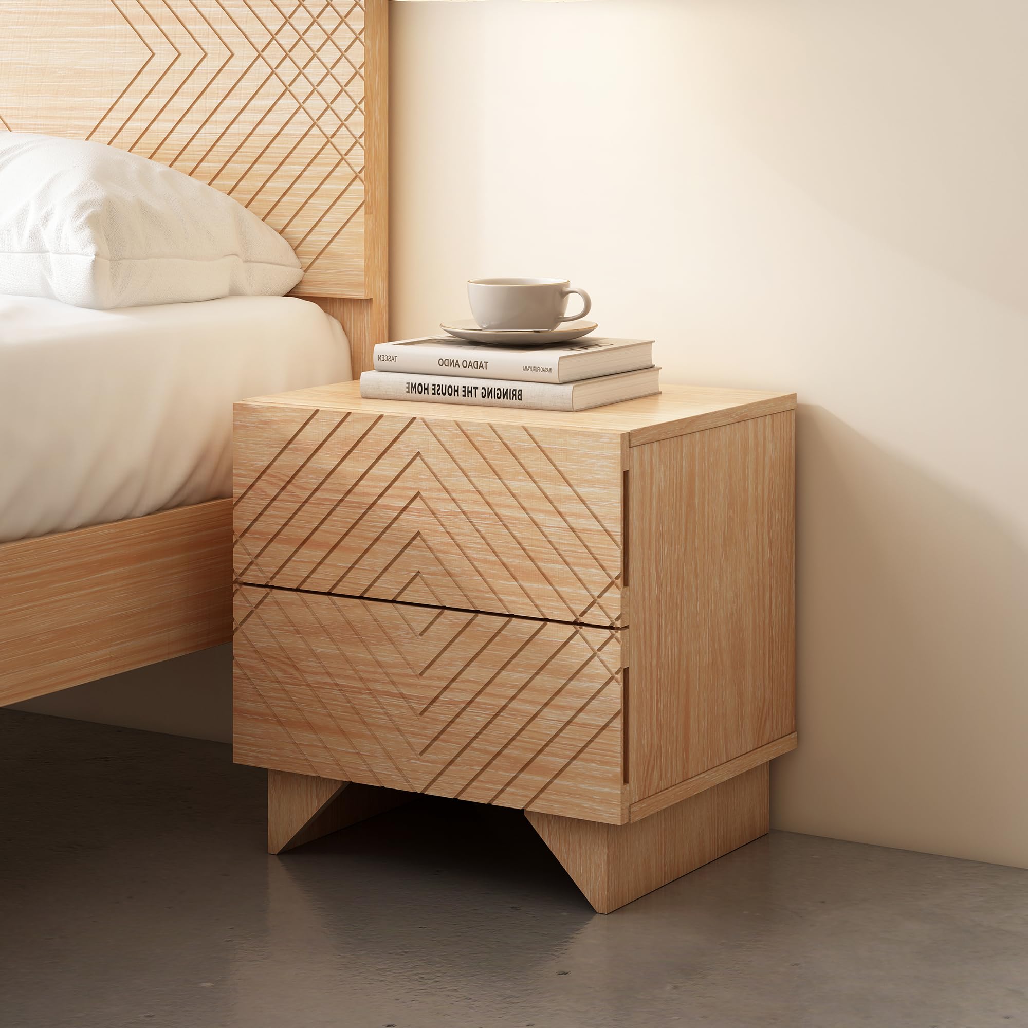 2 Drawer Solid Wood Nightstand with Rhombus Details