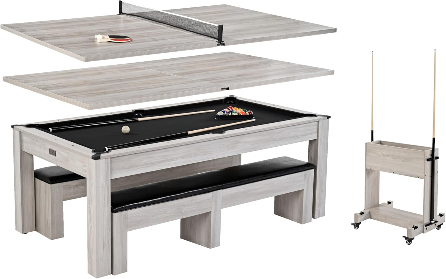7' 3-in-1 Pool Table with Dining Top & Table Tennis