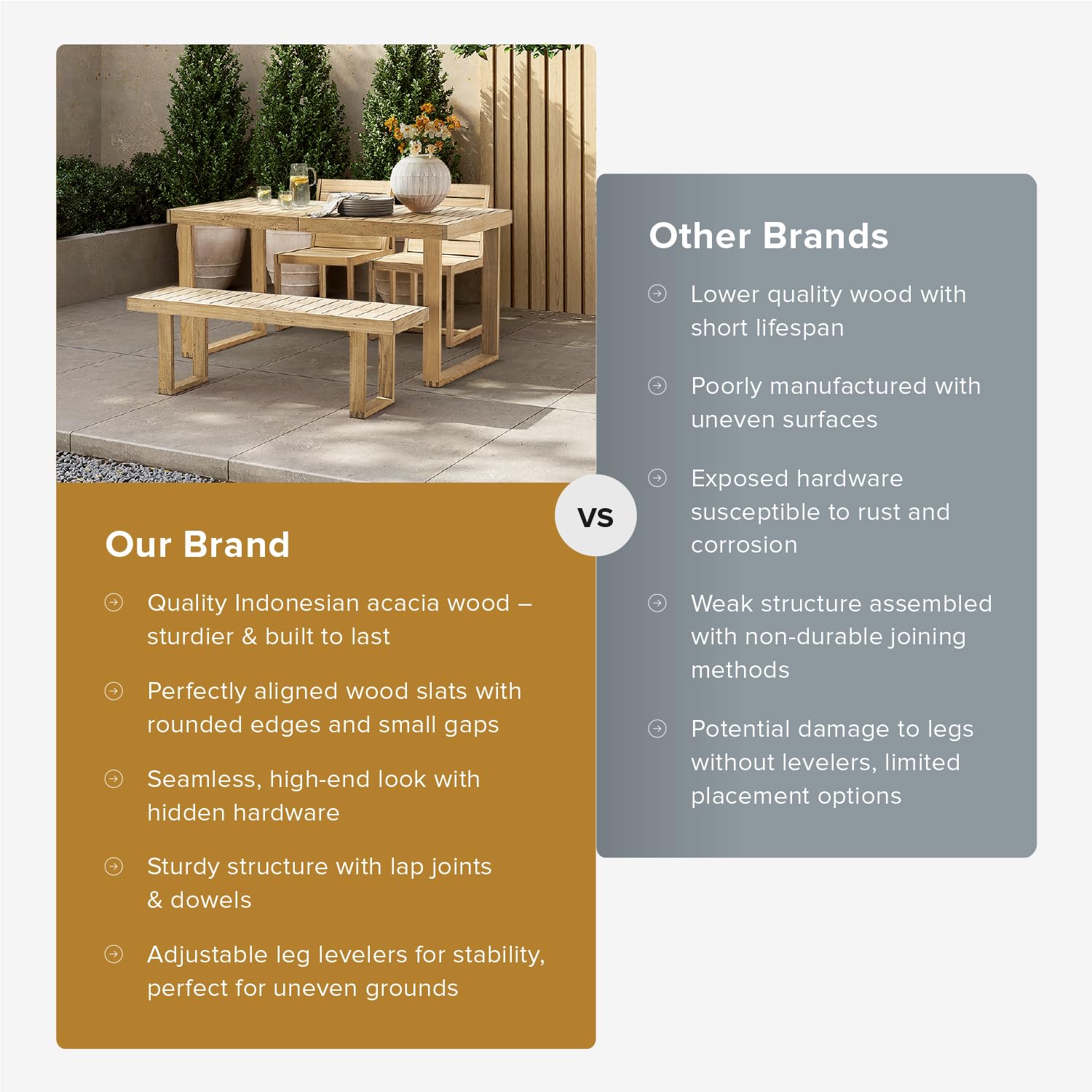 Bruno Outdoor Dining Set - Solid Acacia Wood 7 Piece