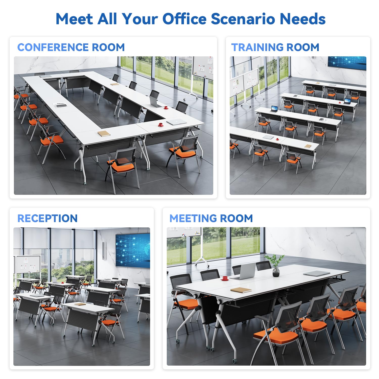 Folding Conference Table with Lockable Wheels