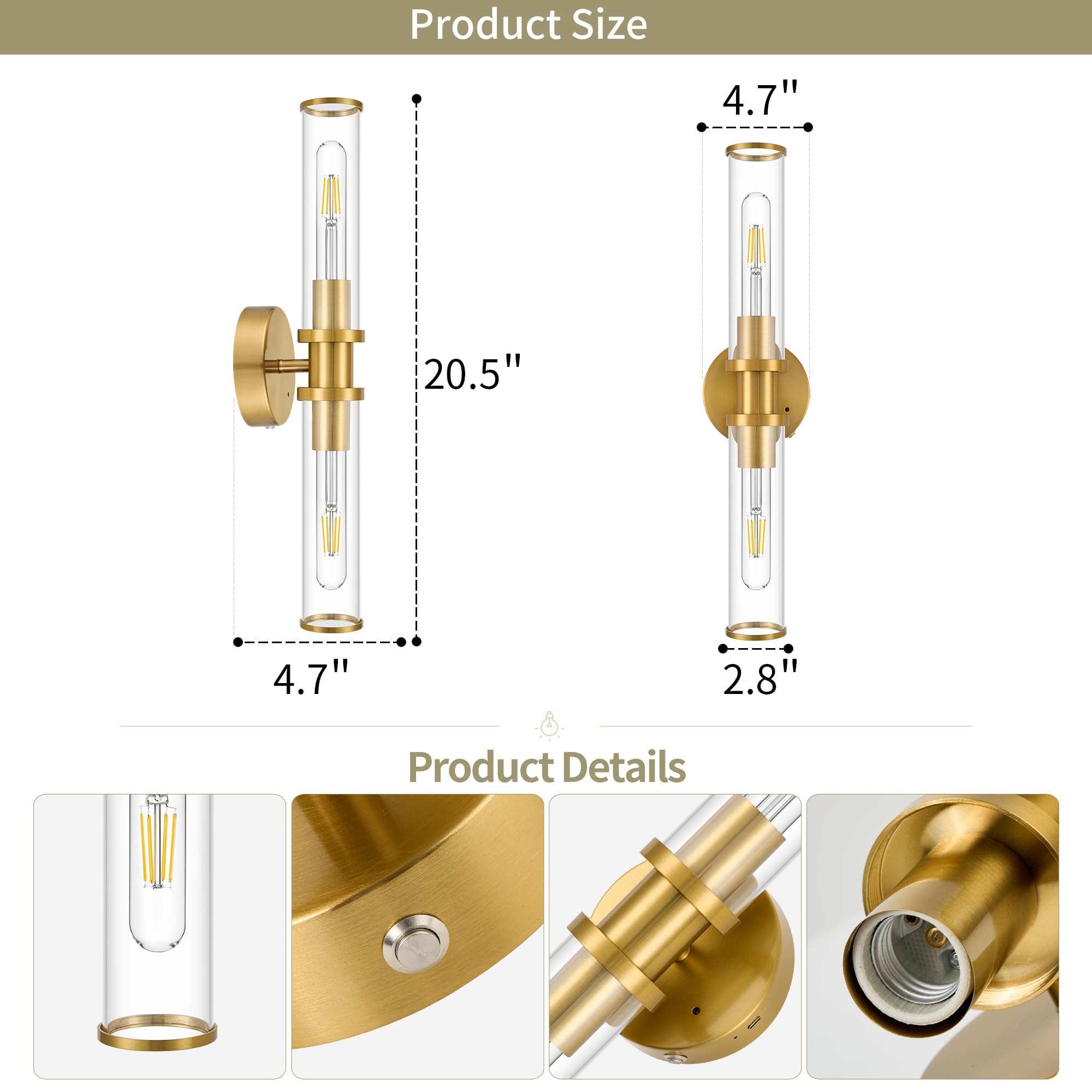 Battery Operated Wall Sconce Set with Remote Control - Dimmable Rechargeable LED Wall Lights