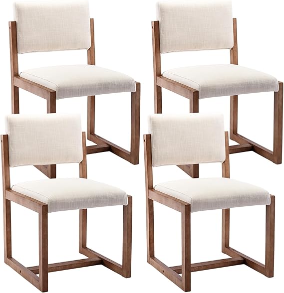 Upholstered Dining Chairs Set of 4 - Mid-Century Modern Linen Fabric