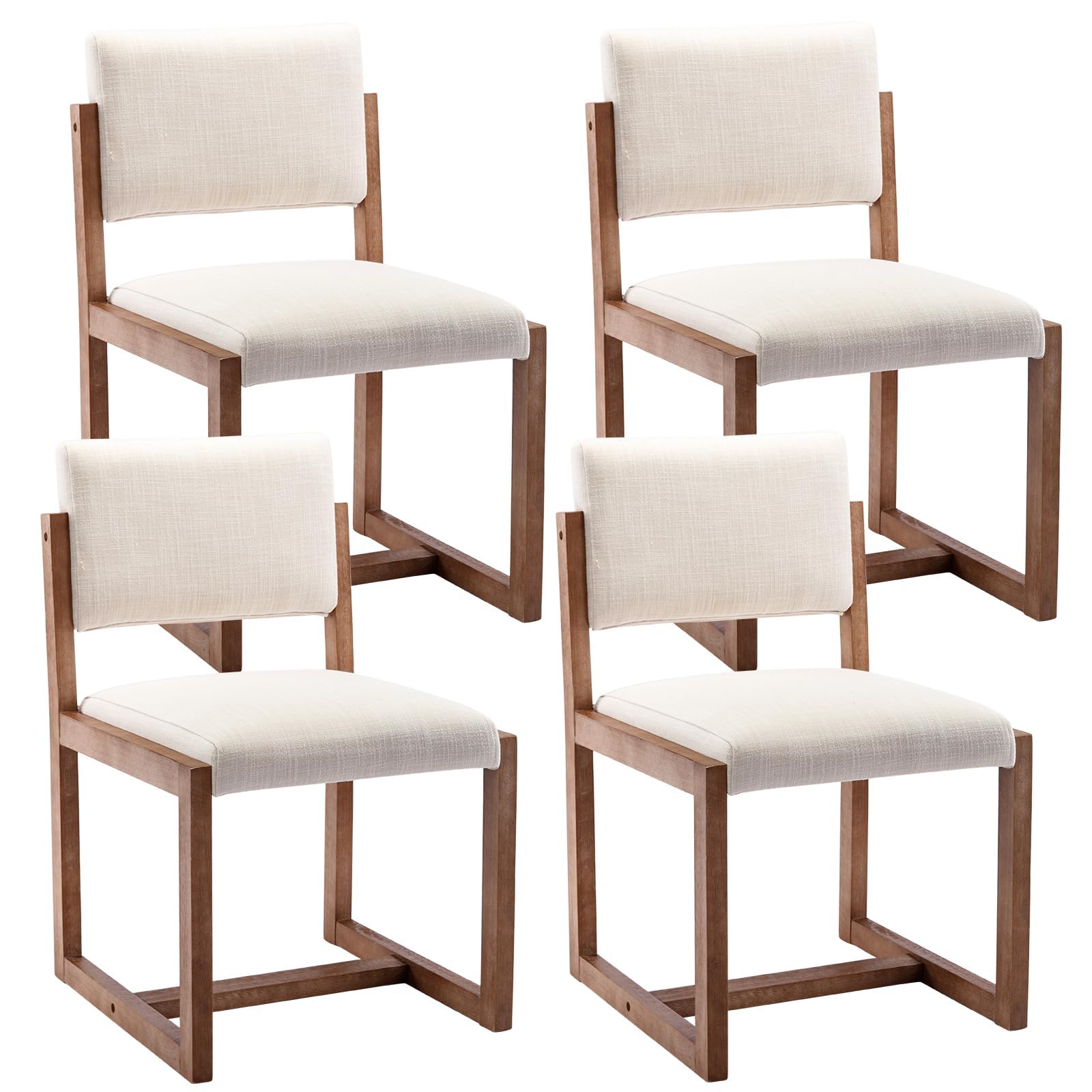 Upholstered Dining Chairs Set of 4 - Mid-Century Modern Linen Fabric