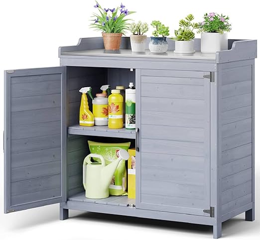Outdoor Potting Bench with Metal Tabletop