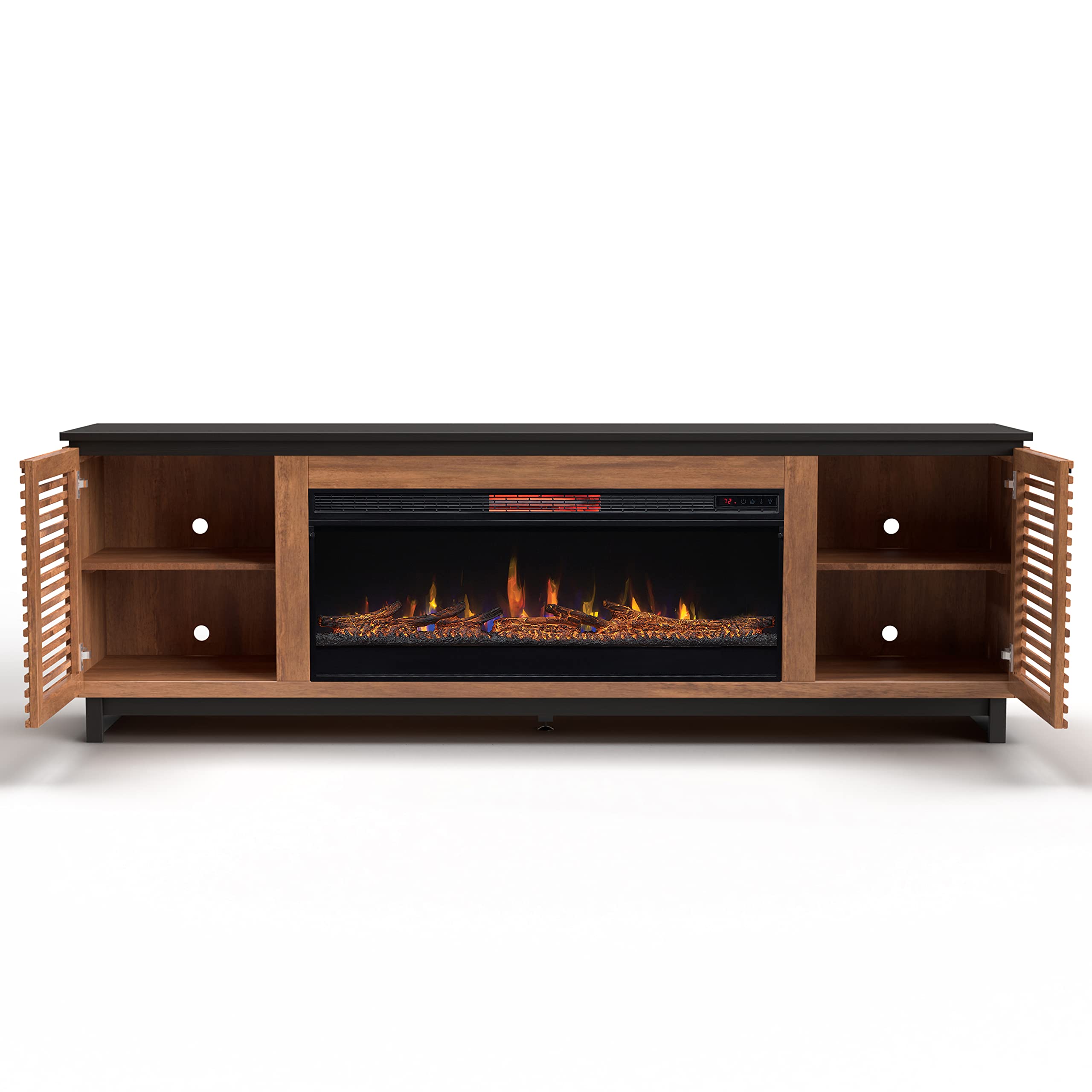 86" Electric Fireplace TV Stand with Solid Wood Construction