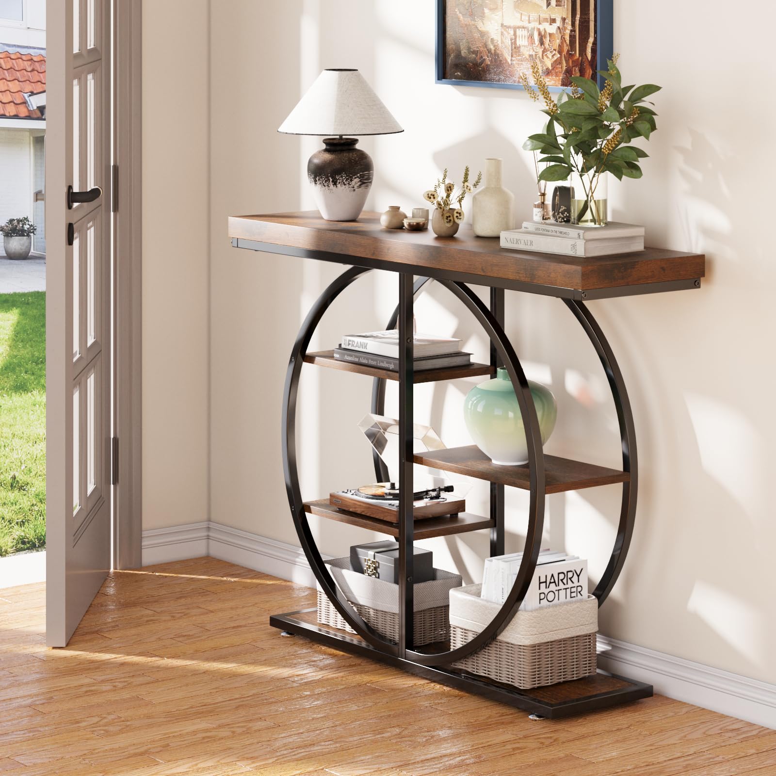 41.3" Industrial Console Table with Storage Shelves