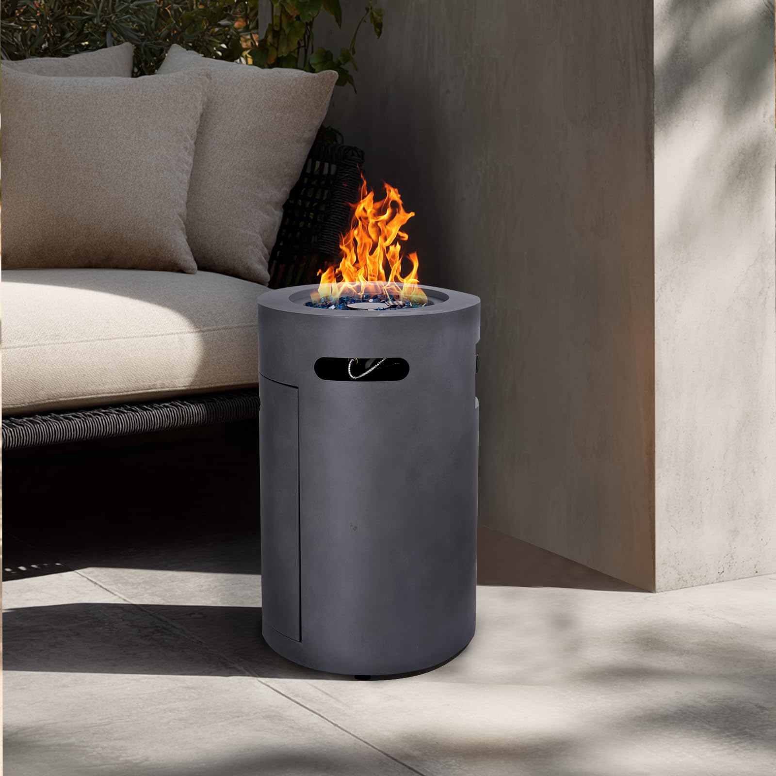 17 Inch Propane Fire Column with Glass Stone and Rain Cover
