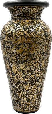 18 Inch Mosaic Floor Vase - Terracotta Cylinder with Gold and Black Glass