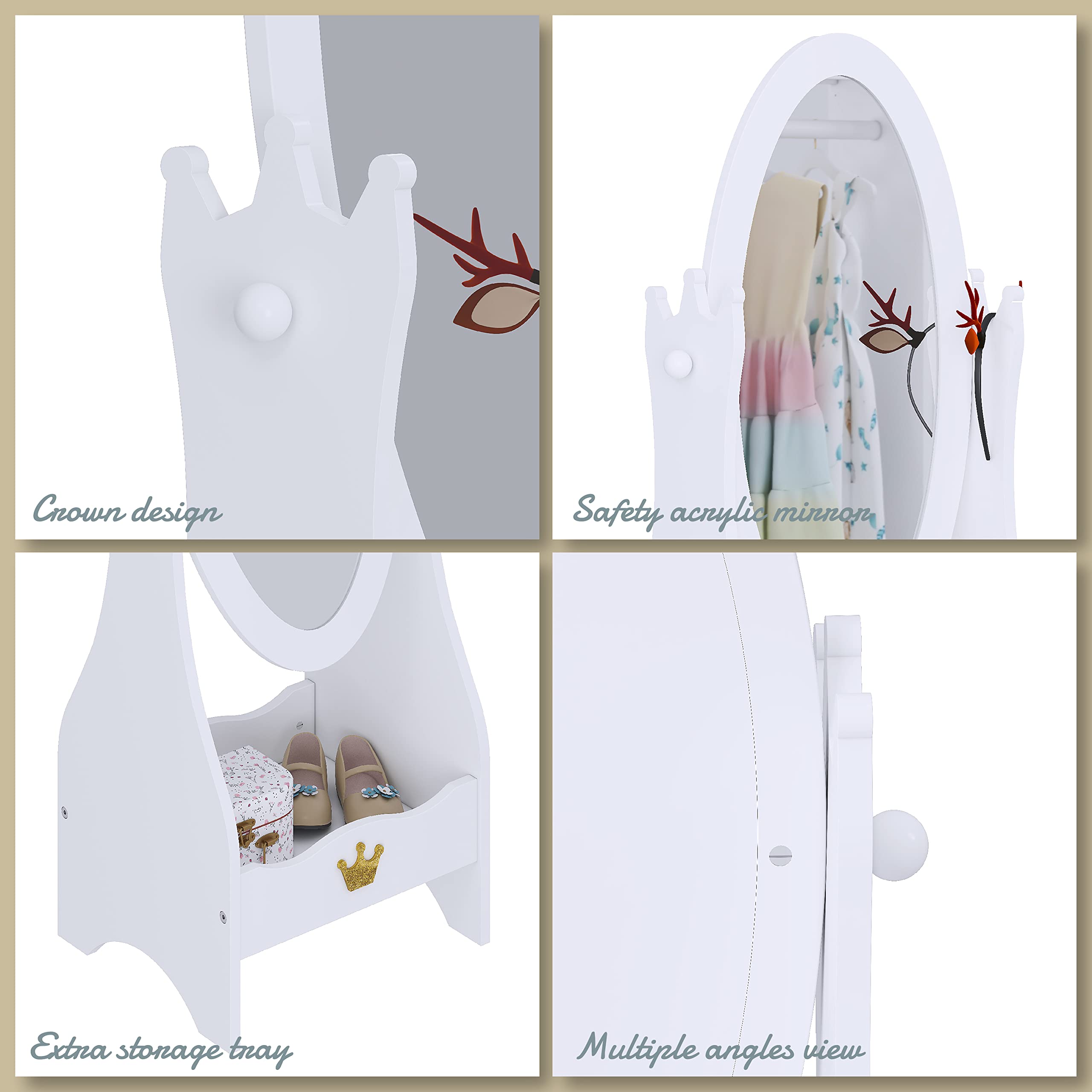 Kids Full Length Dressing Mirror with Storage