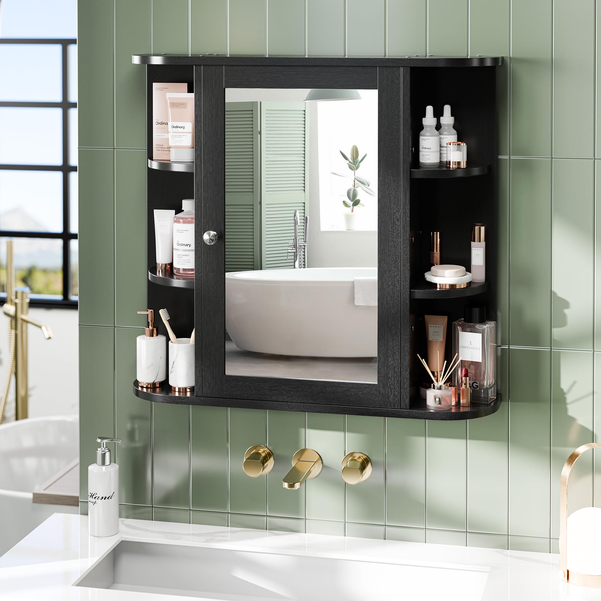 Bathroom Mirror Cabinet Wall Mounted with 6 Shelves