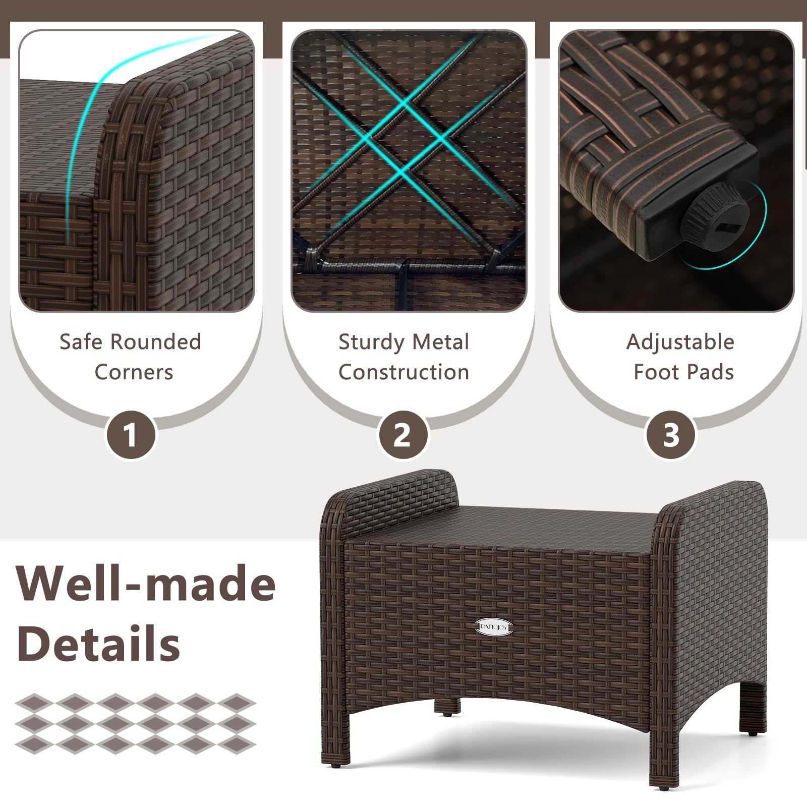 2-Piece Patio Wicker Ottoman Set with Removable Cushions