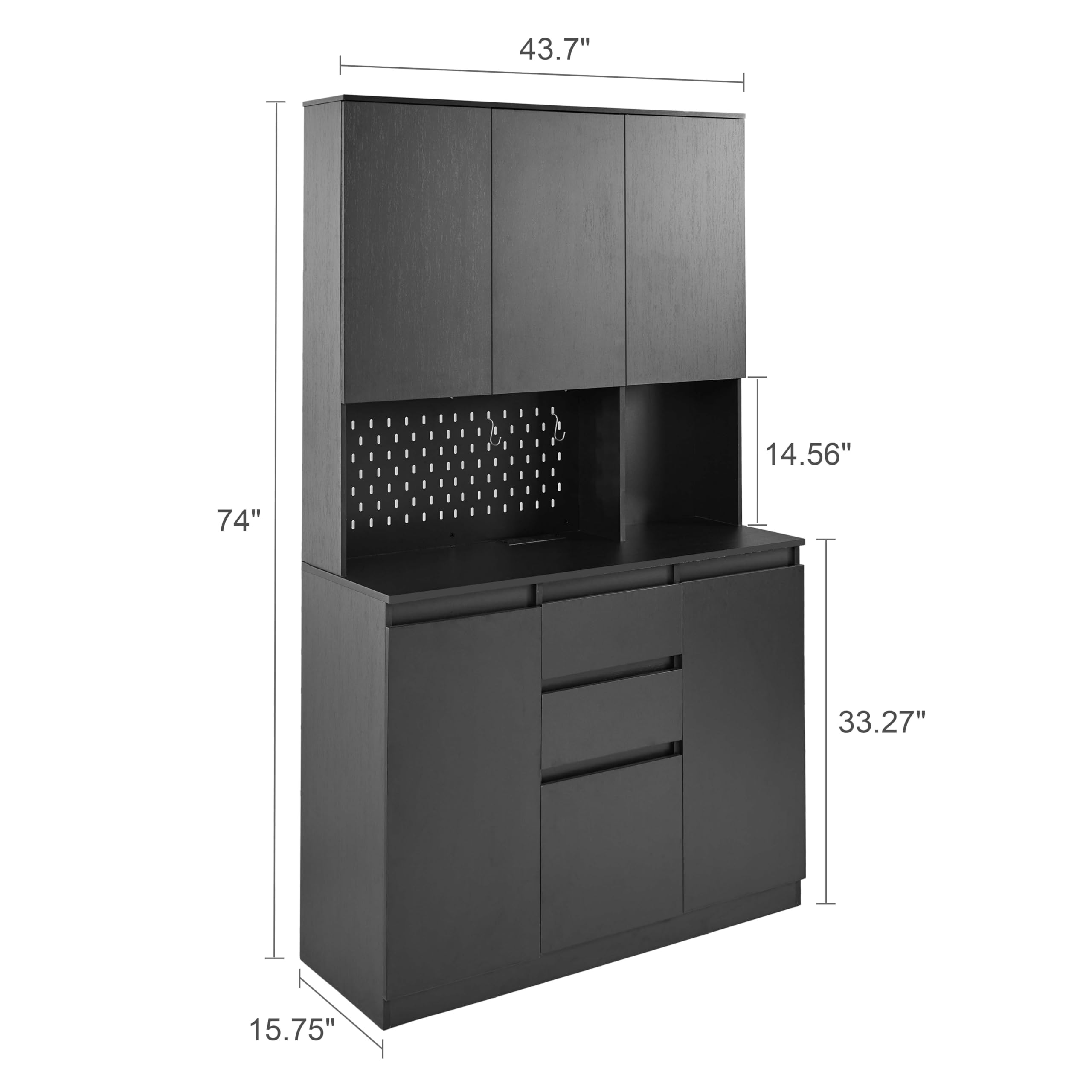 74" Pantry Cabinet with Power Outlet and LED Light Strip