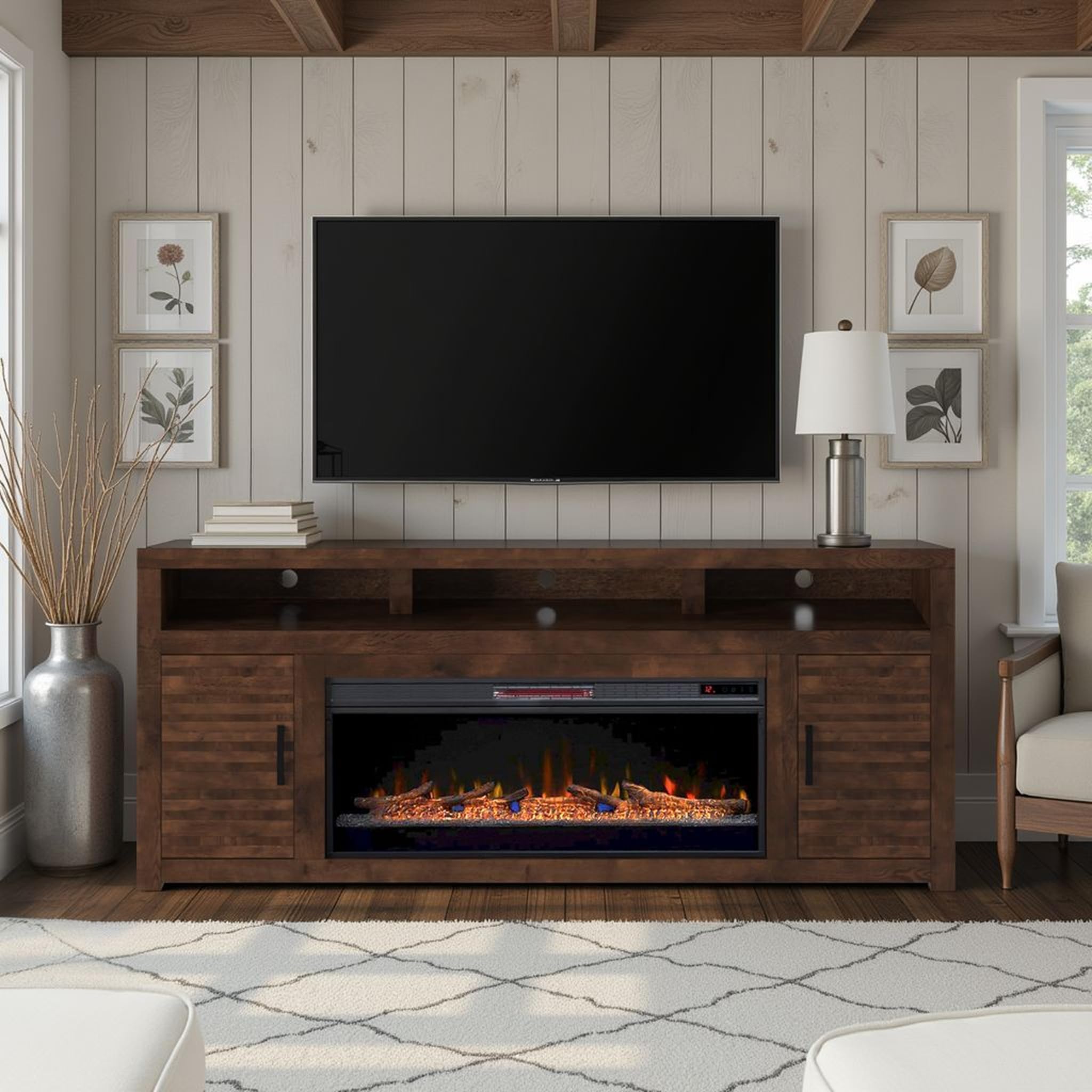 78" Electric Fireplace TV Stand with Storage