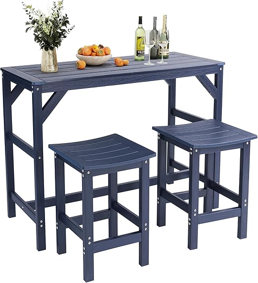 3-Piece Outdoor Patio Bar Set with High Top Table and Bar Stools