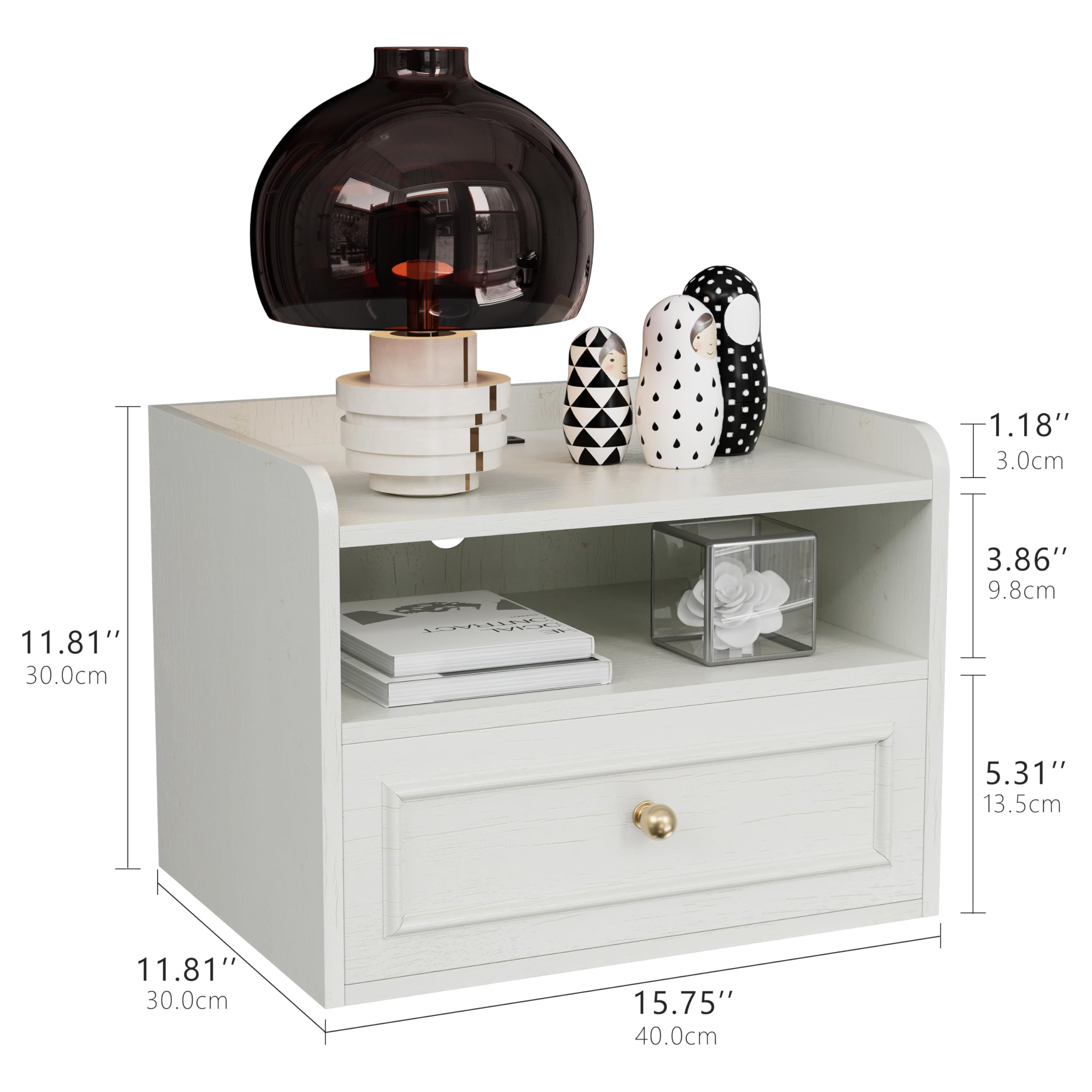 Wall Mounted Floating Nightstand with Charging Station Set of 2