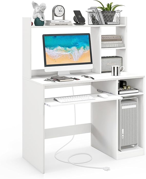 Computer Desk with Hutch 43.5 Inch - Keyboard Tray & Charging Station