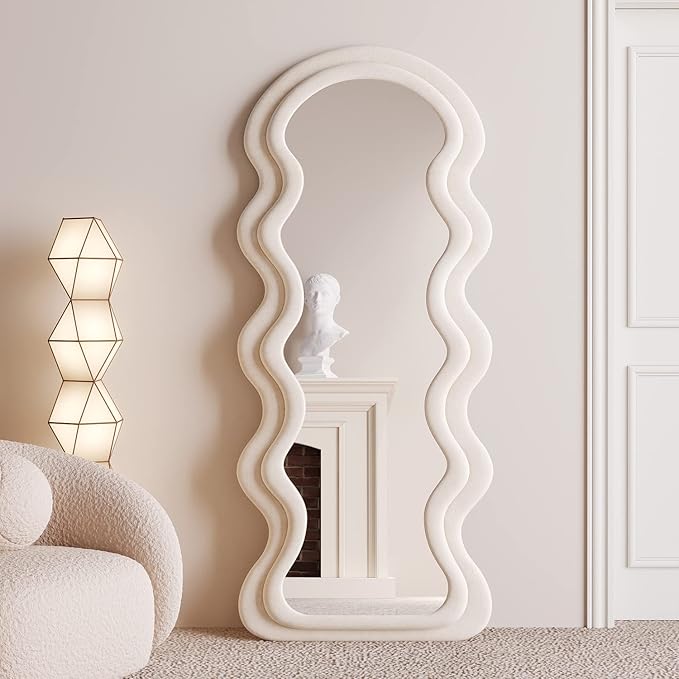 Full Length Wavy Arched Mirror 63x24 Inches White