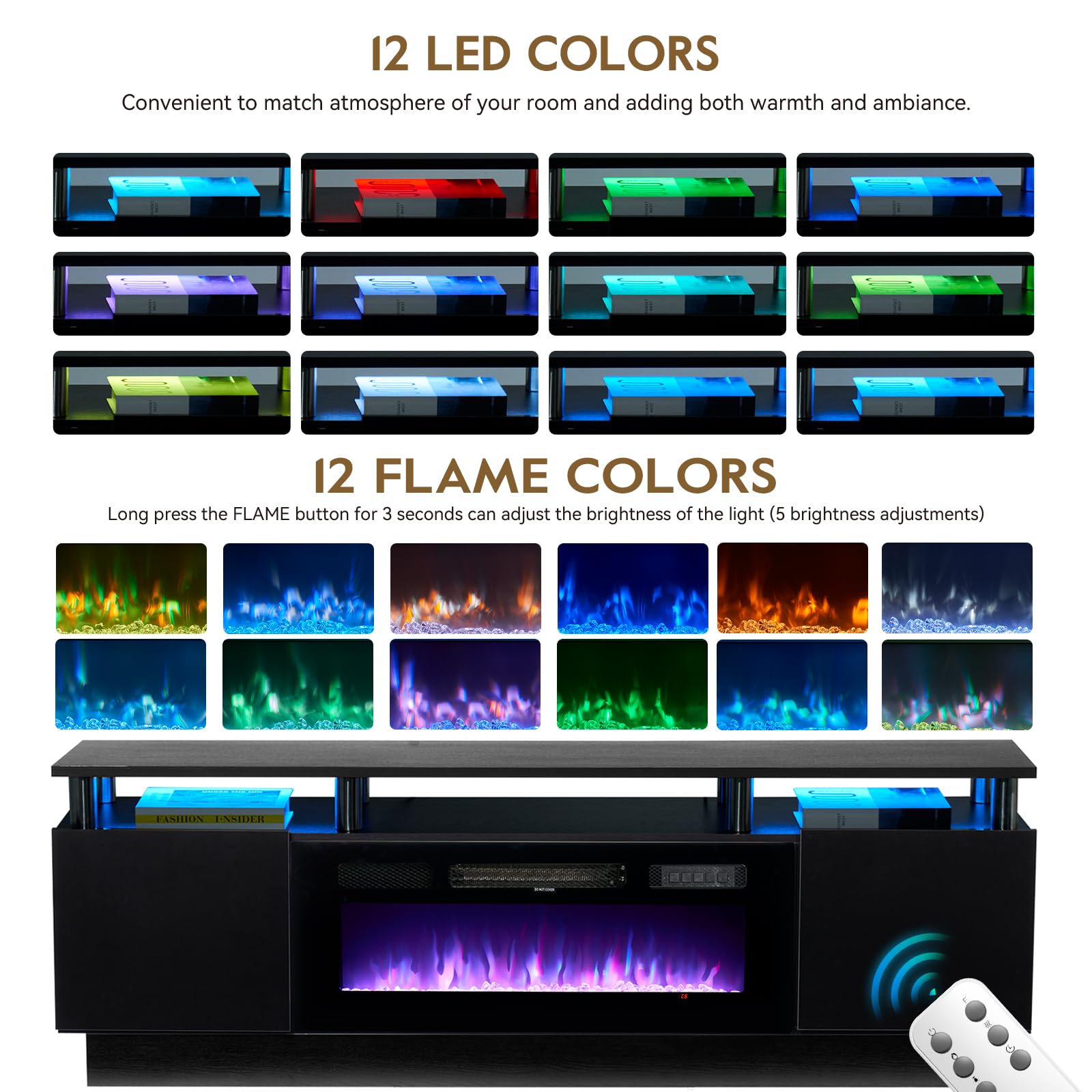 70" TV Stand with Electric Fireplace and Storage Cabinet
