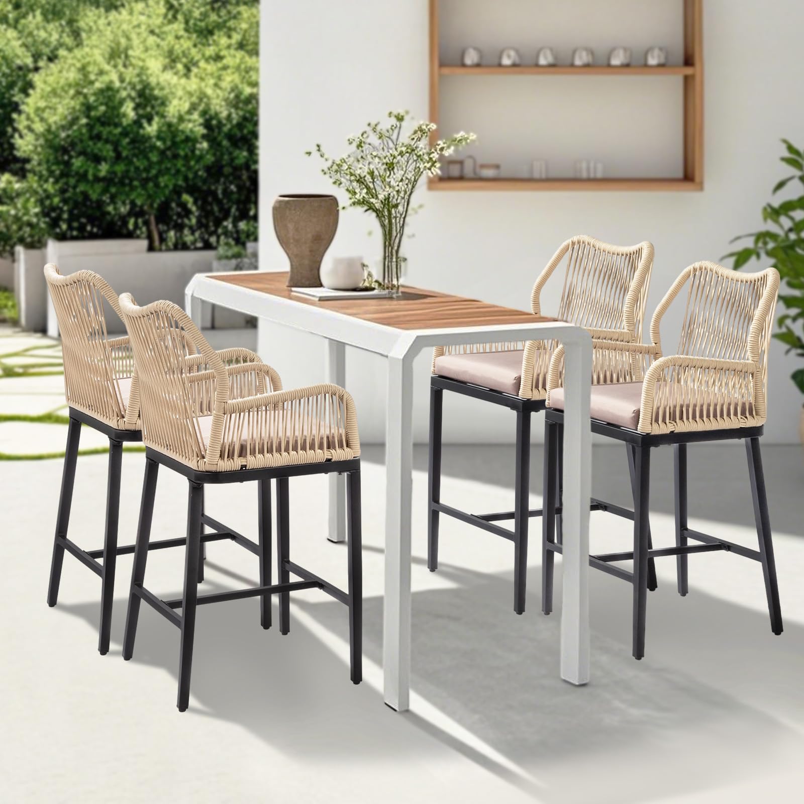 Outdoor Counter Height Bar Stools Set of 4 with Backrest