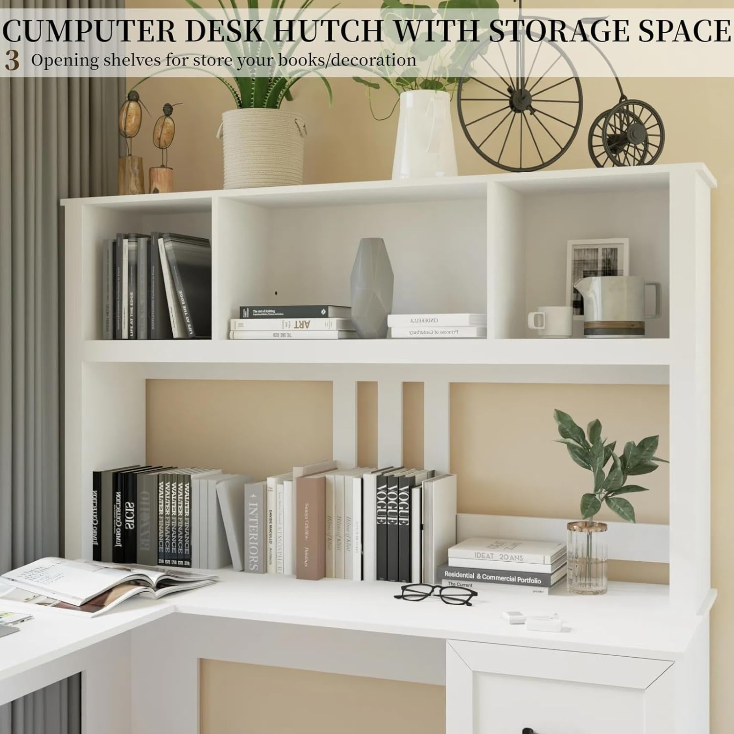 L-Shaped Corner Desk with Hutch and File Cabinet