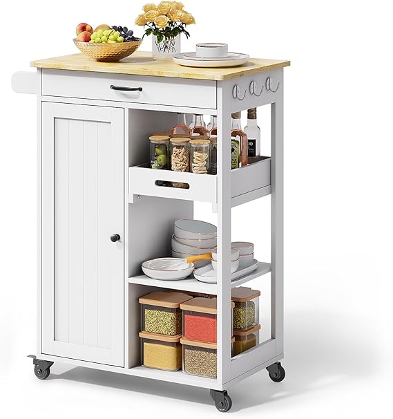 Kitchen Island Cart with Solid Wood Top