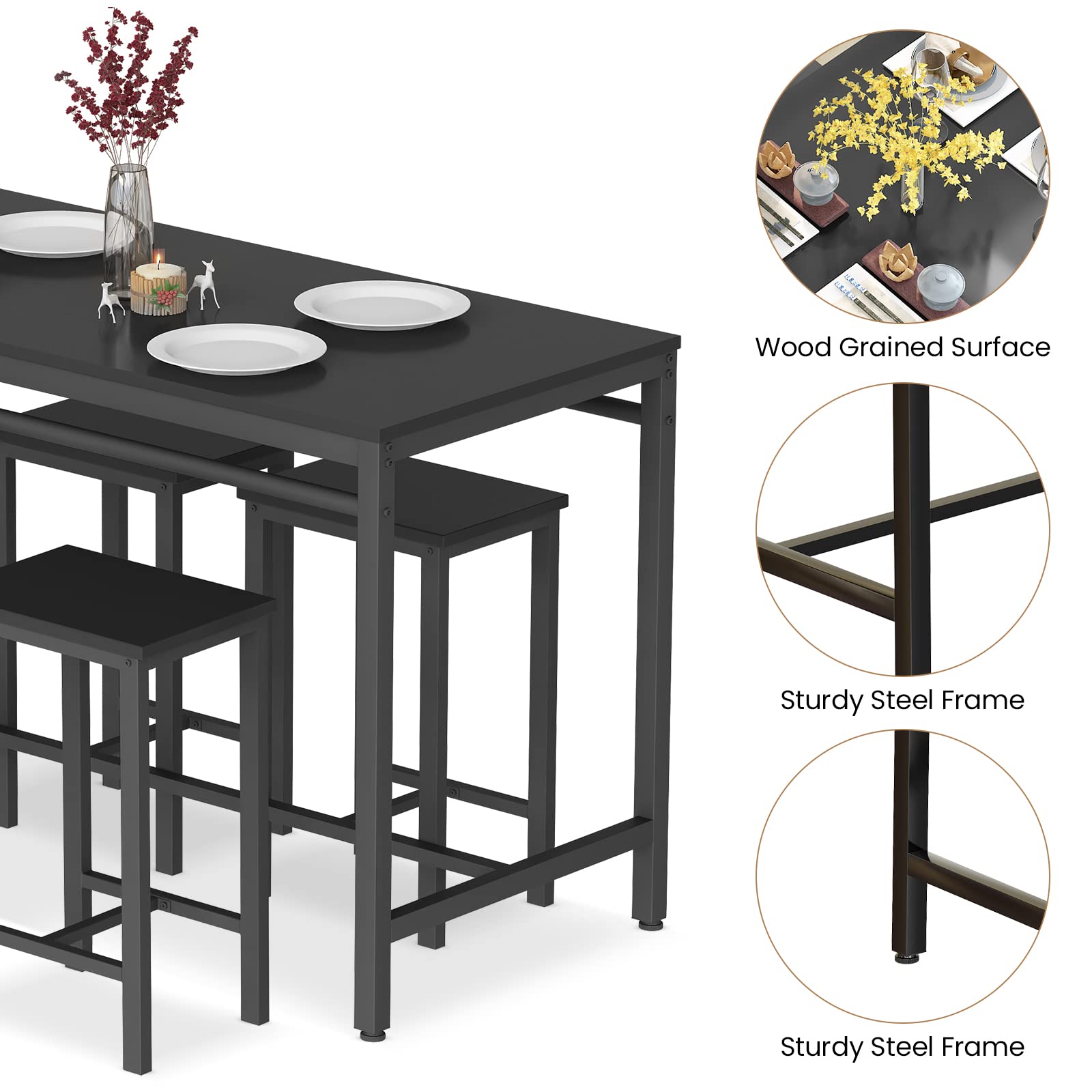 5-Piece Counter Height Dining Bar Table Set for 4