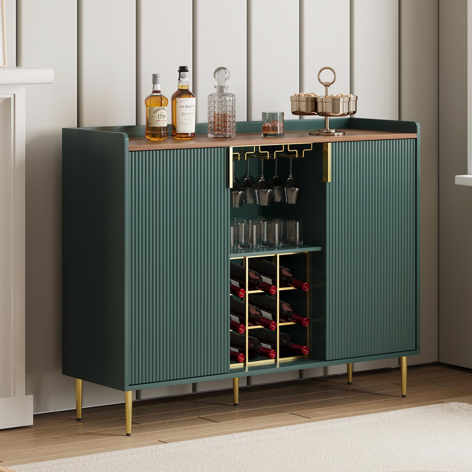 48" Wine Bar Cabinet with Fluted Texture and Storage