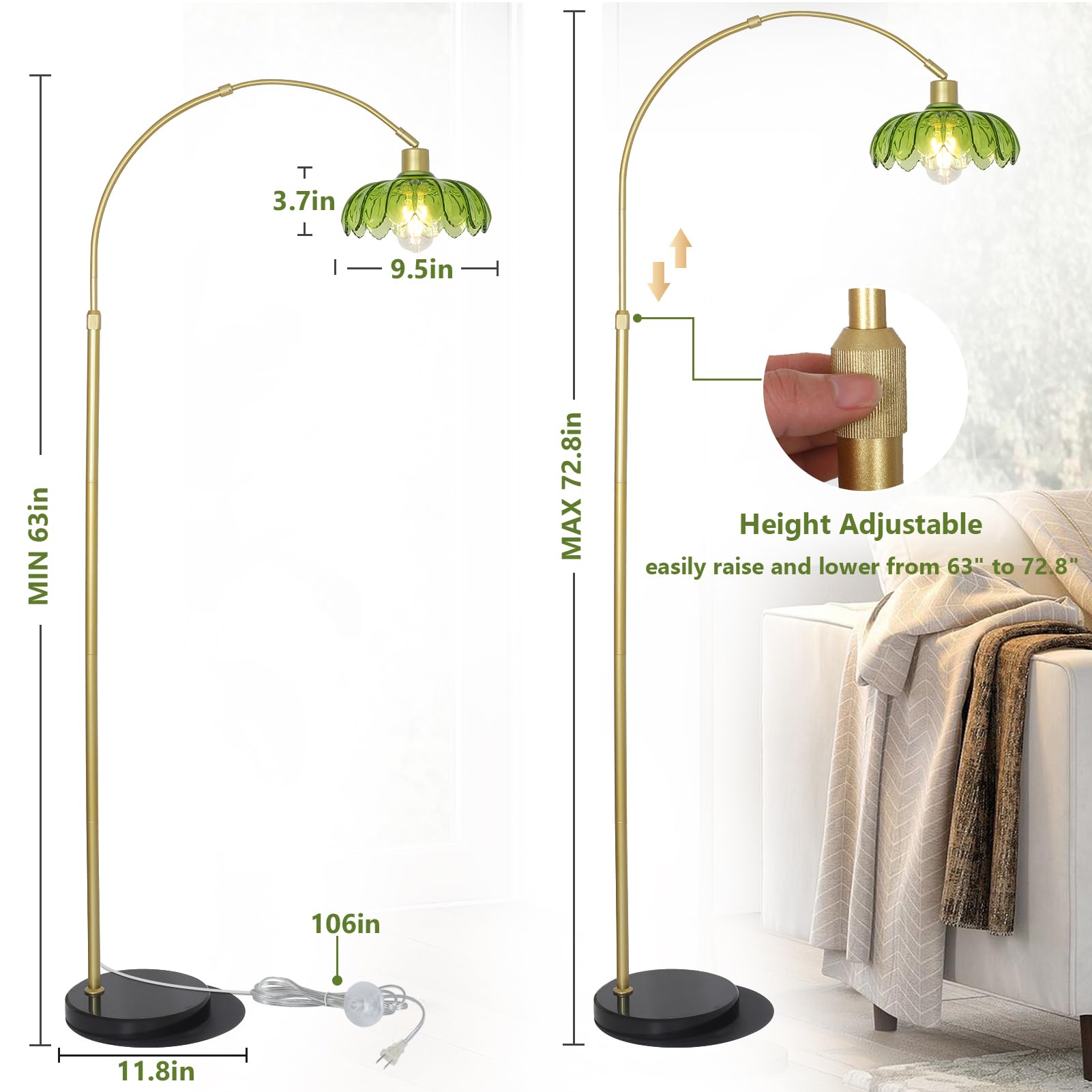 Arc Floor Lamp with Remote Control and LED Bulb