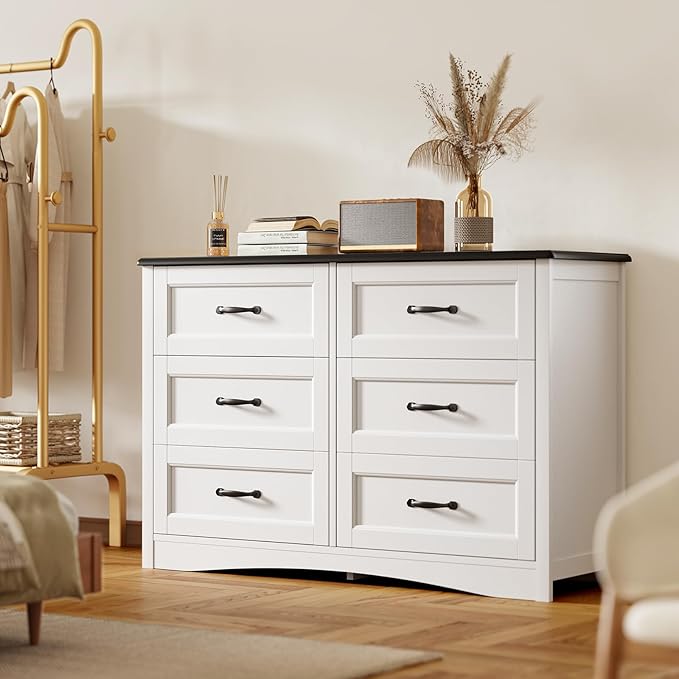6 Drawer Dresser for Bedroom 47 Inch White