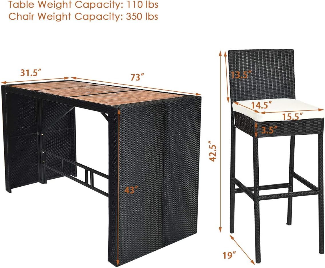 7-Piece Outdoor Wicker Dining Set with Acacia Wood Bar Table