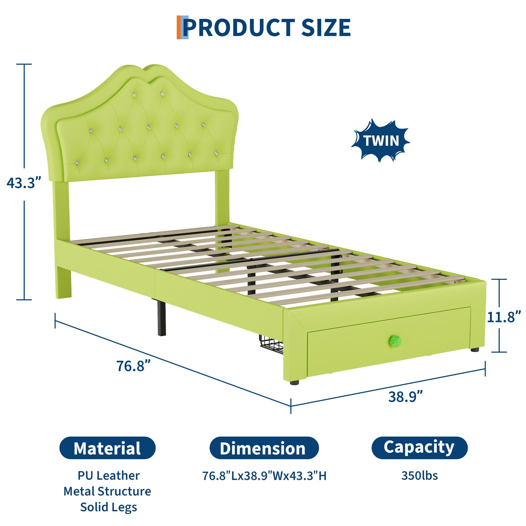 Twin Bed Frame with LED Lights and Storage Drawer