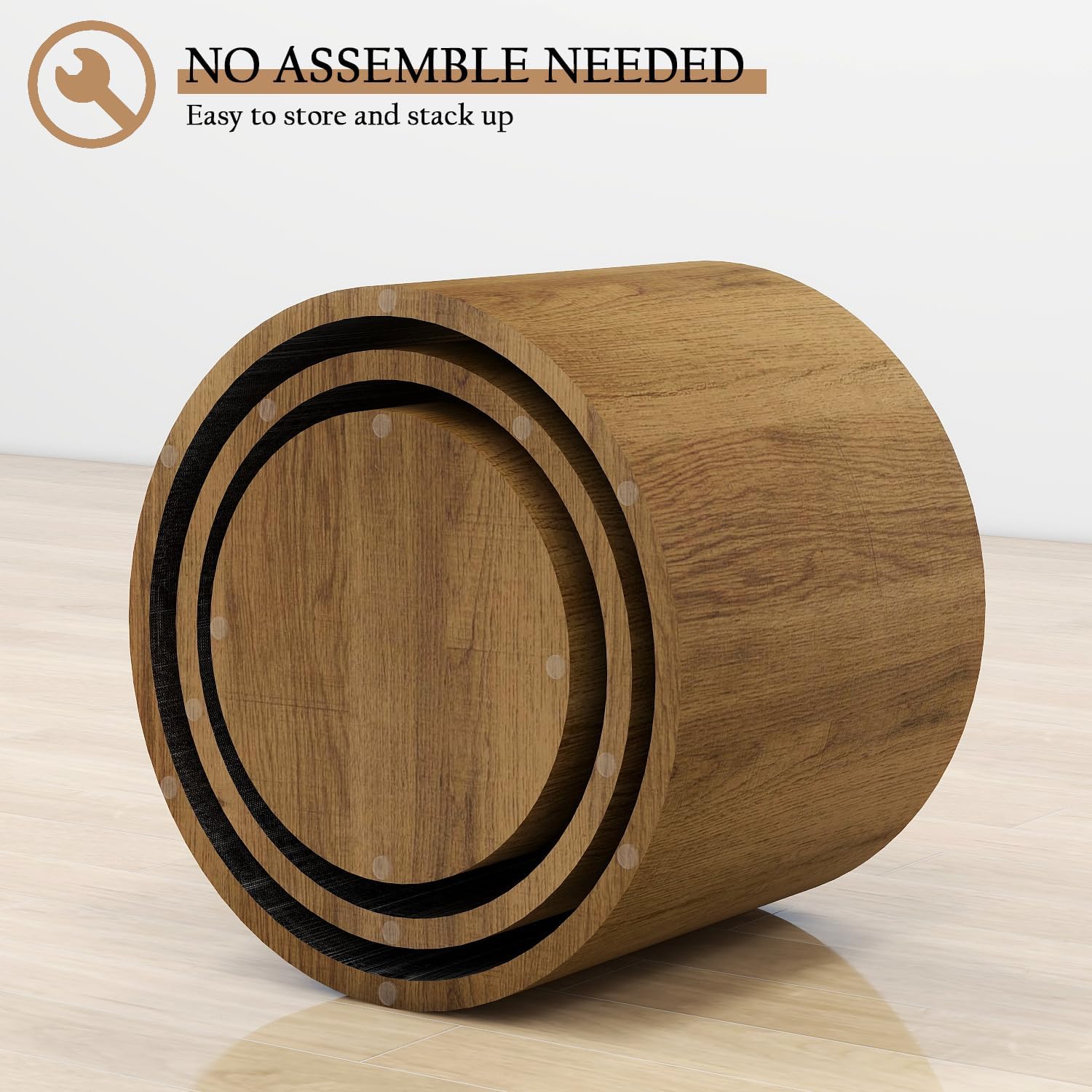 Nesting Coffee Table Set of 3 Round Wooden Tables