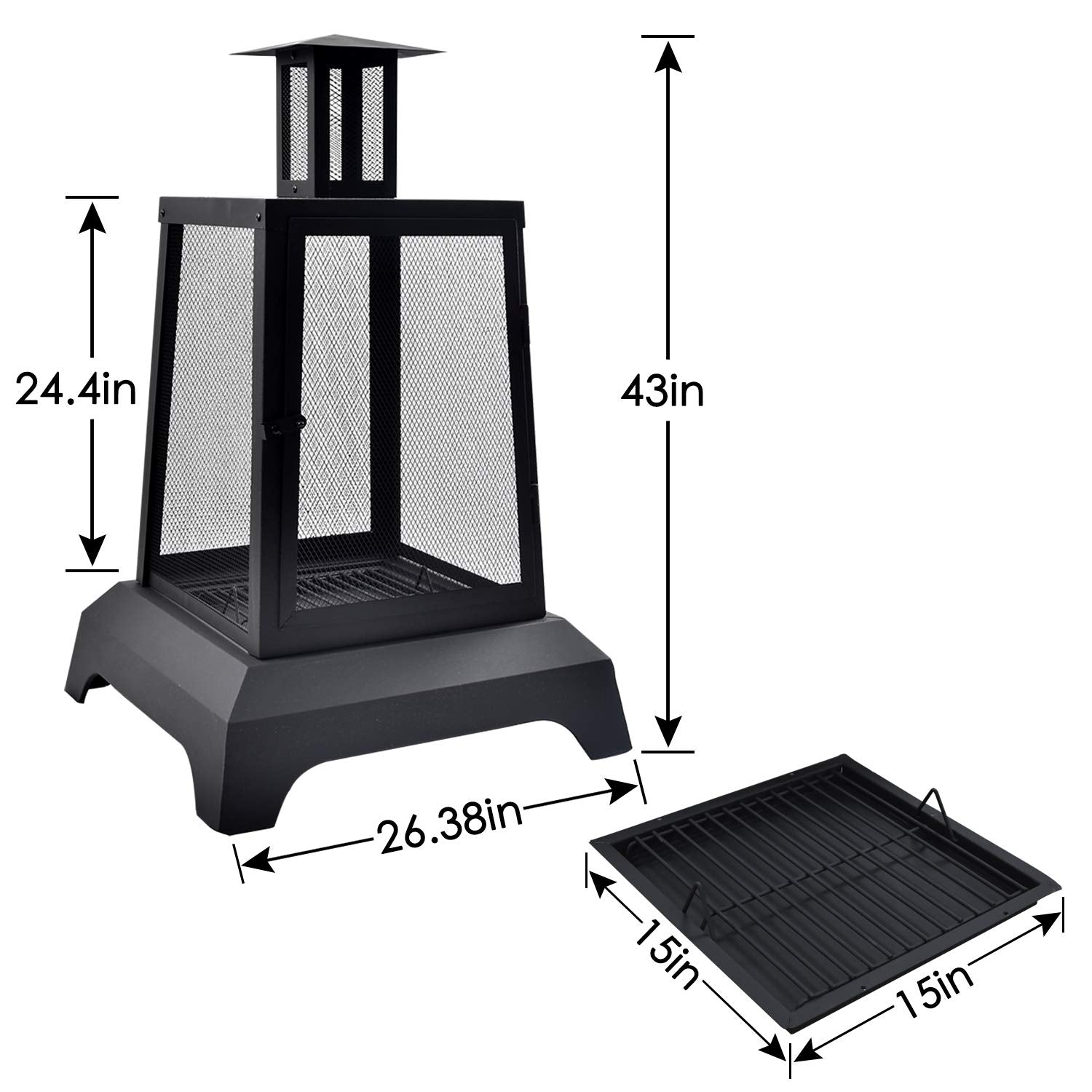 44-Inch Steel Chiminea Fire Pit with Spark Screen